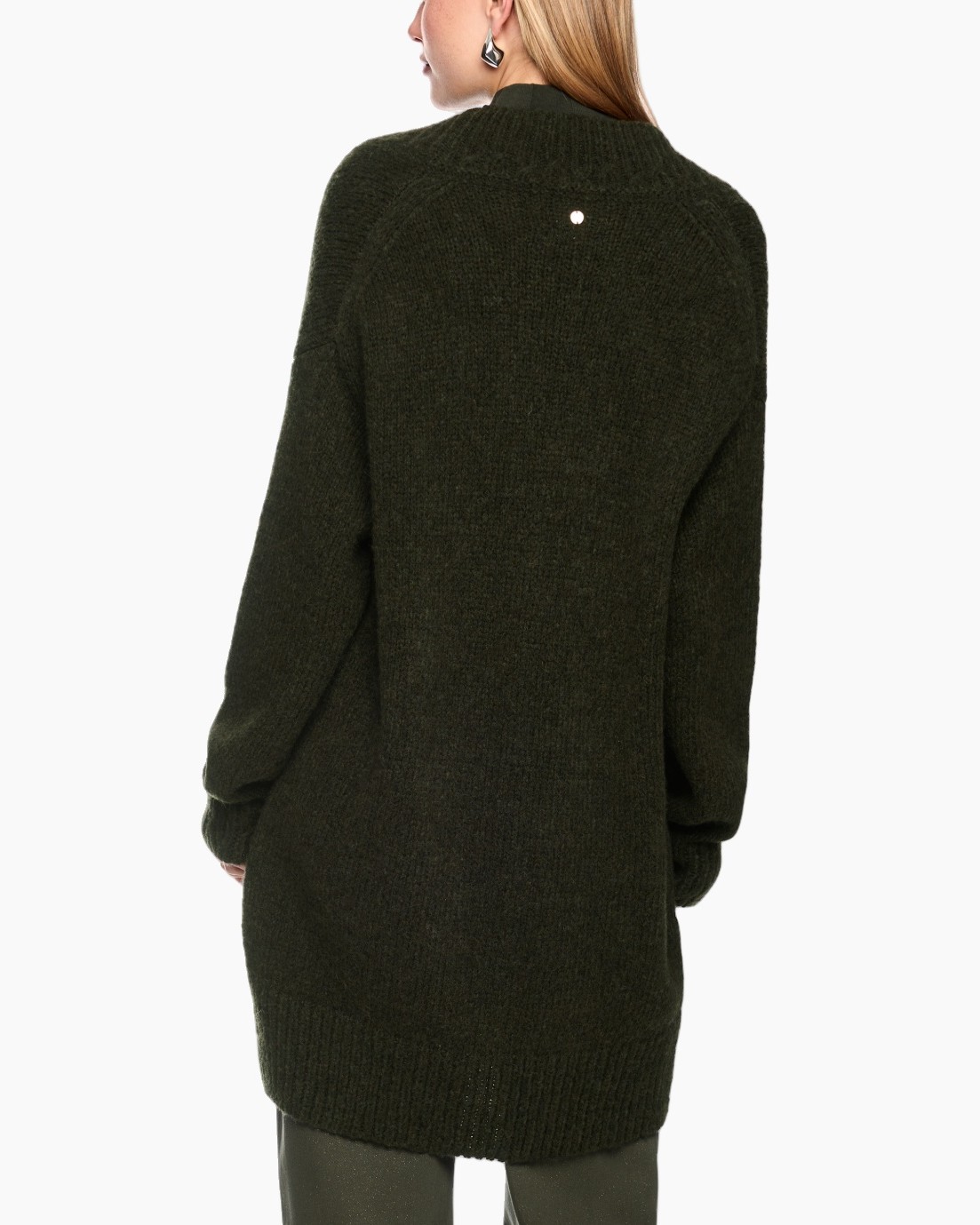 cardigan, lange cardigan, knopjes, geweven, donkergroen