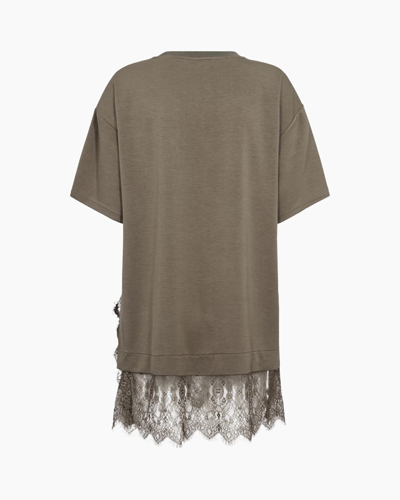 oversizede tee, t-shirt jurk, kant zoom, khaki, korte mouw