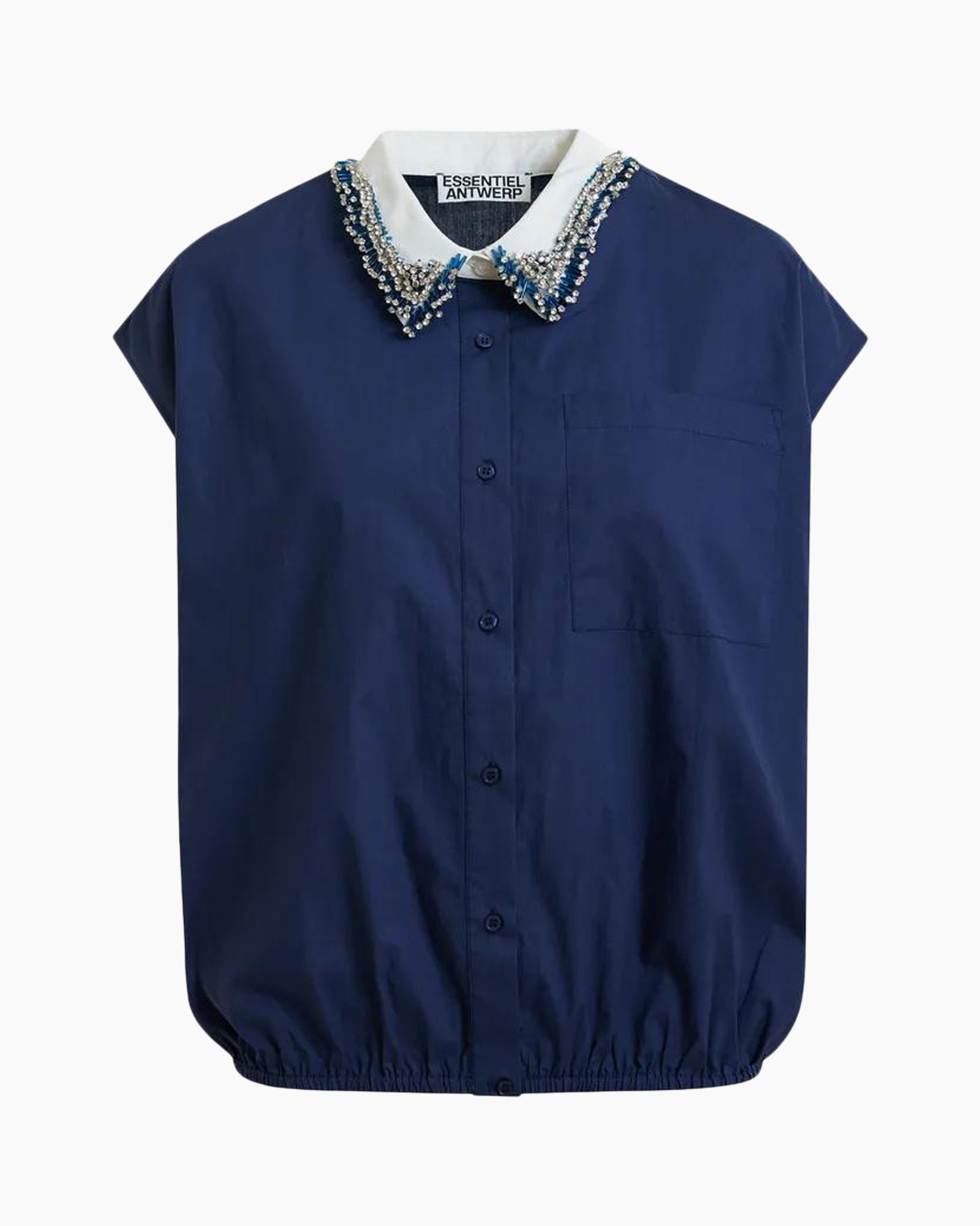 nave shirt, korte mouwen, kraag, riemkraag, knopjes voorkant