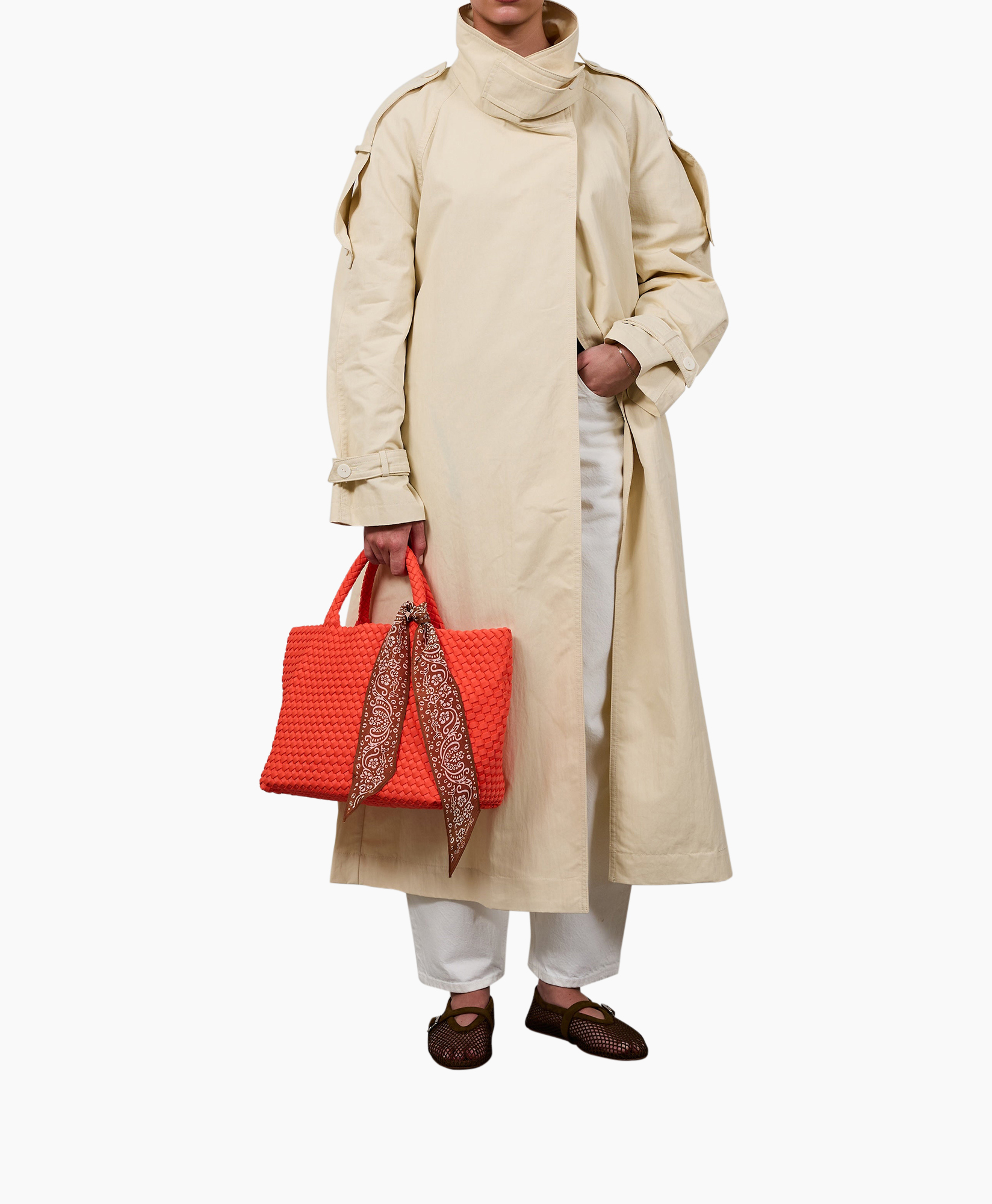 geweven tas, oranje handtas, bandana sjaal, tas, casual accessoire