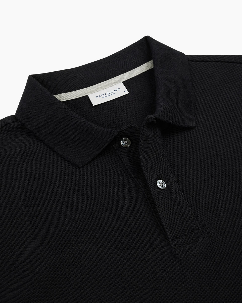 polo shirt, black, short sleeve, collared, knit polo