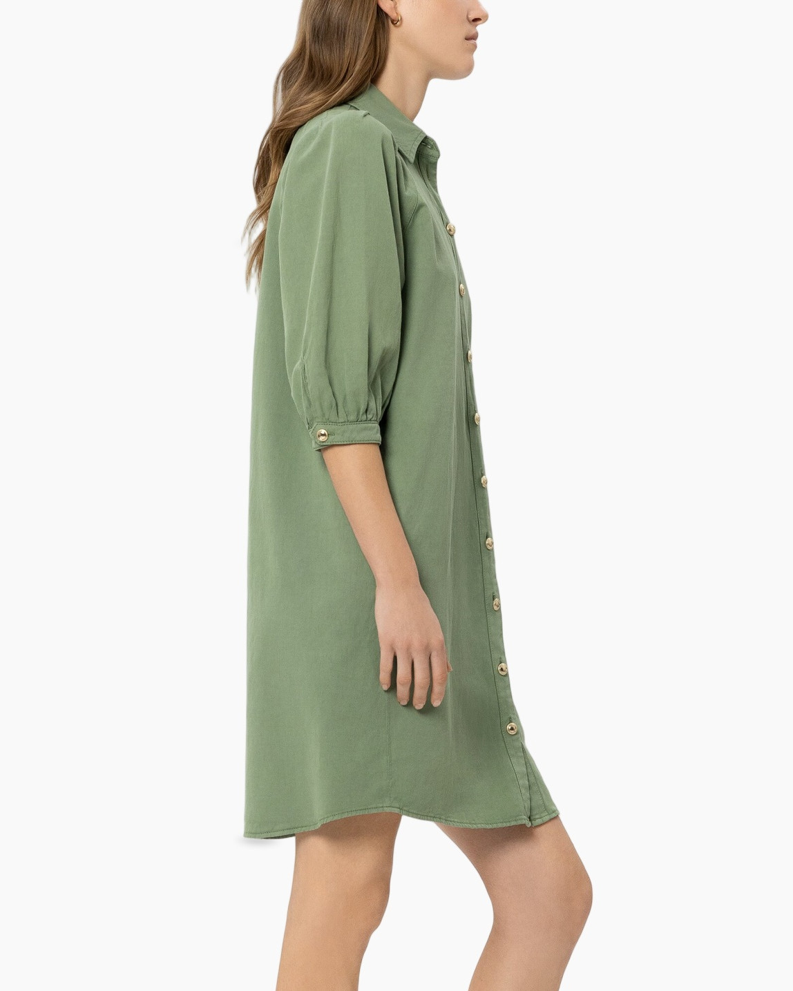 hemdjurk, knopen voorkant, pofmouw, knielengte, groen