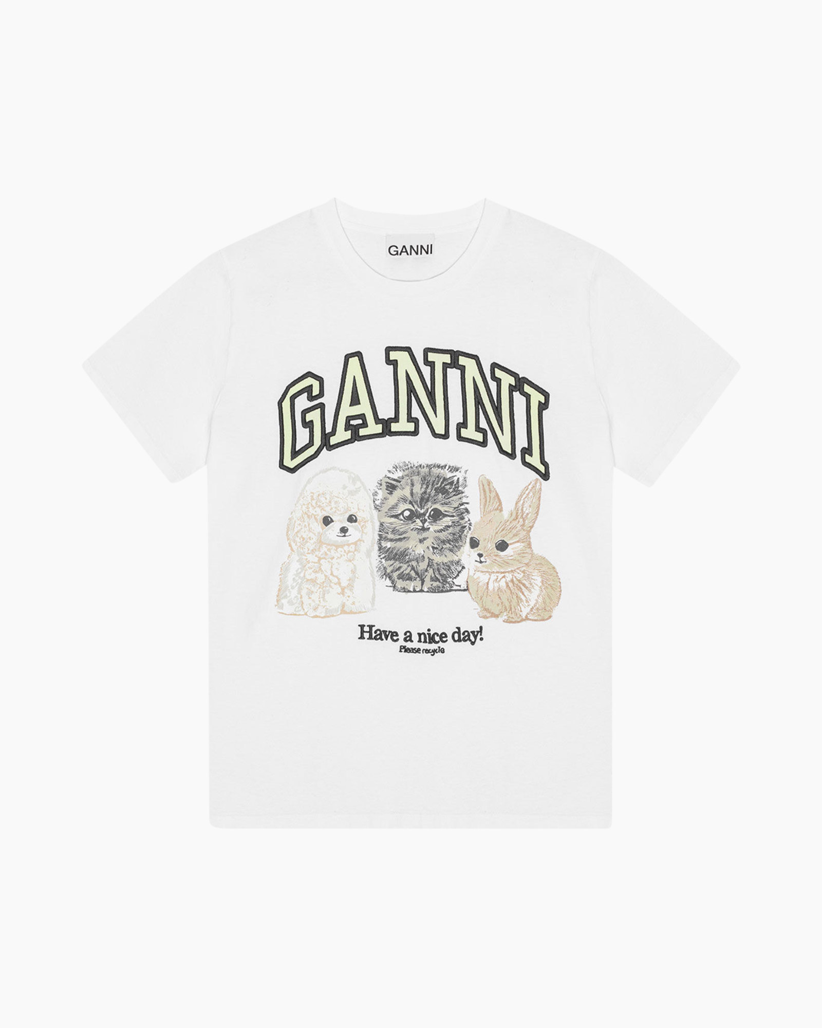 T-shirt Korte Mouw Basic Cotton Jersey Animals Rel Wit