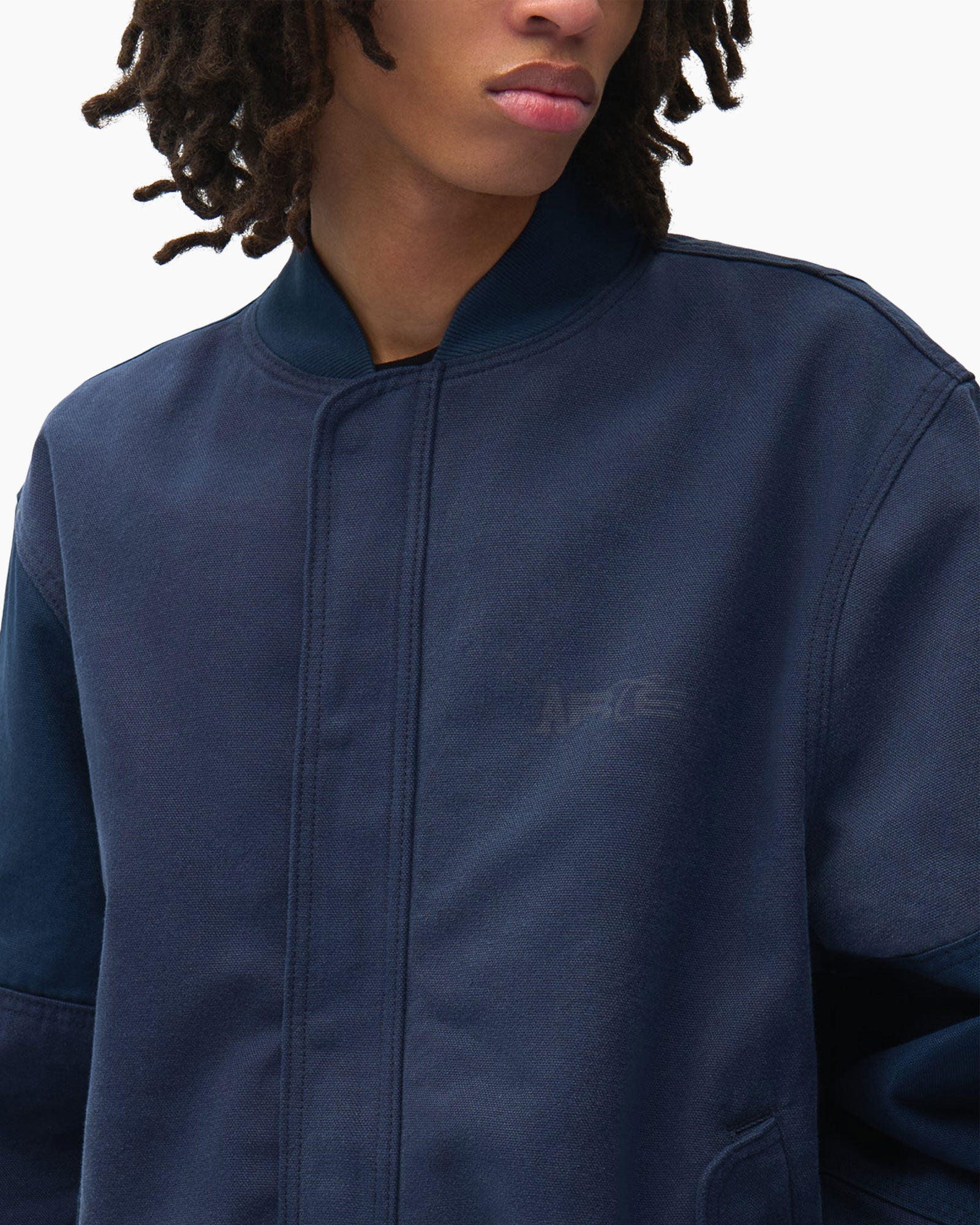 jas, donkerblauw, coltrui, minimalistisch, effen