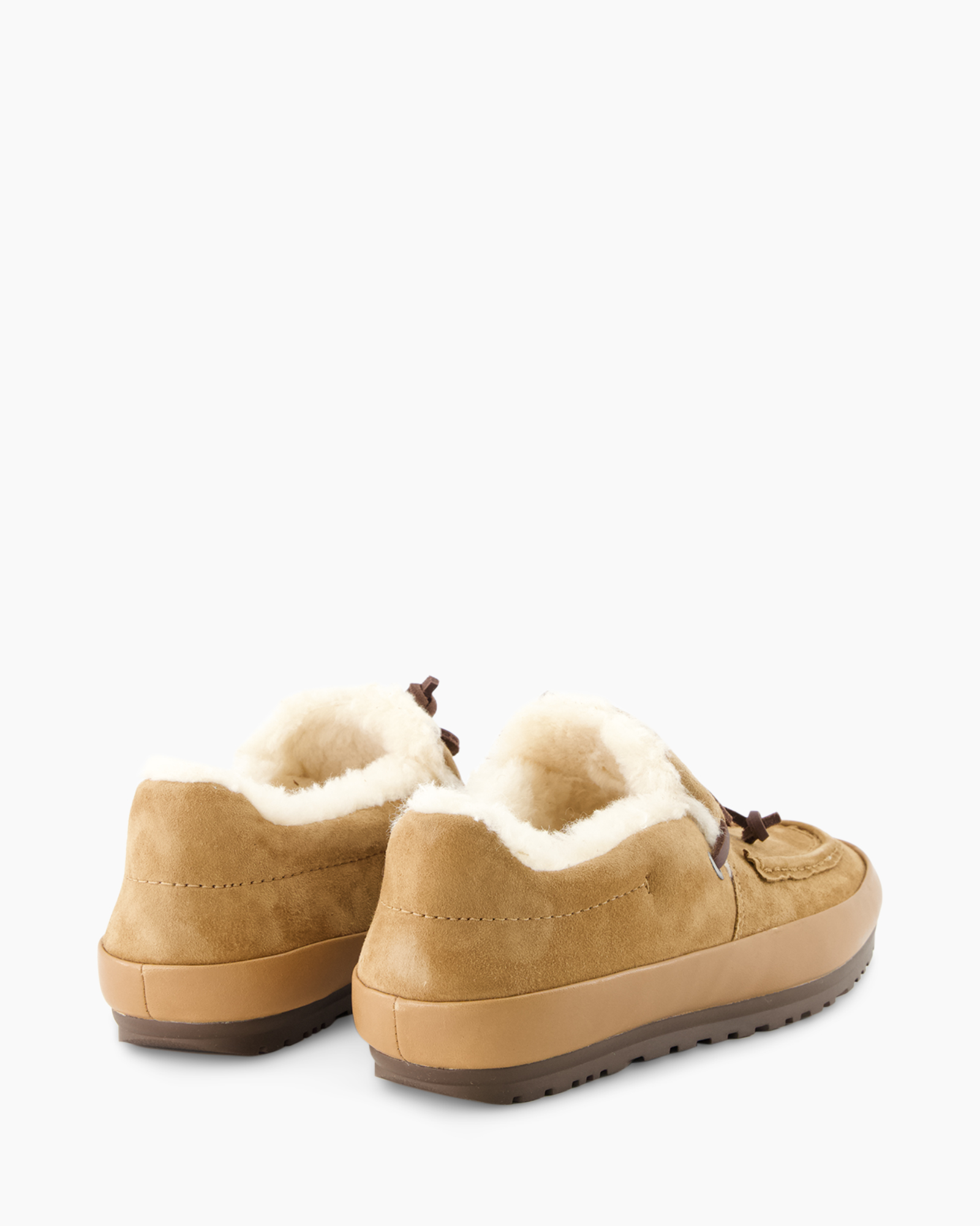enkellaarzen, shearling, tan, suede, rubberzool