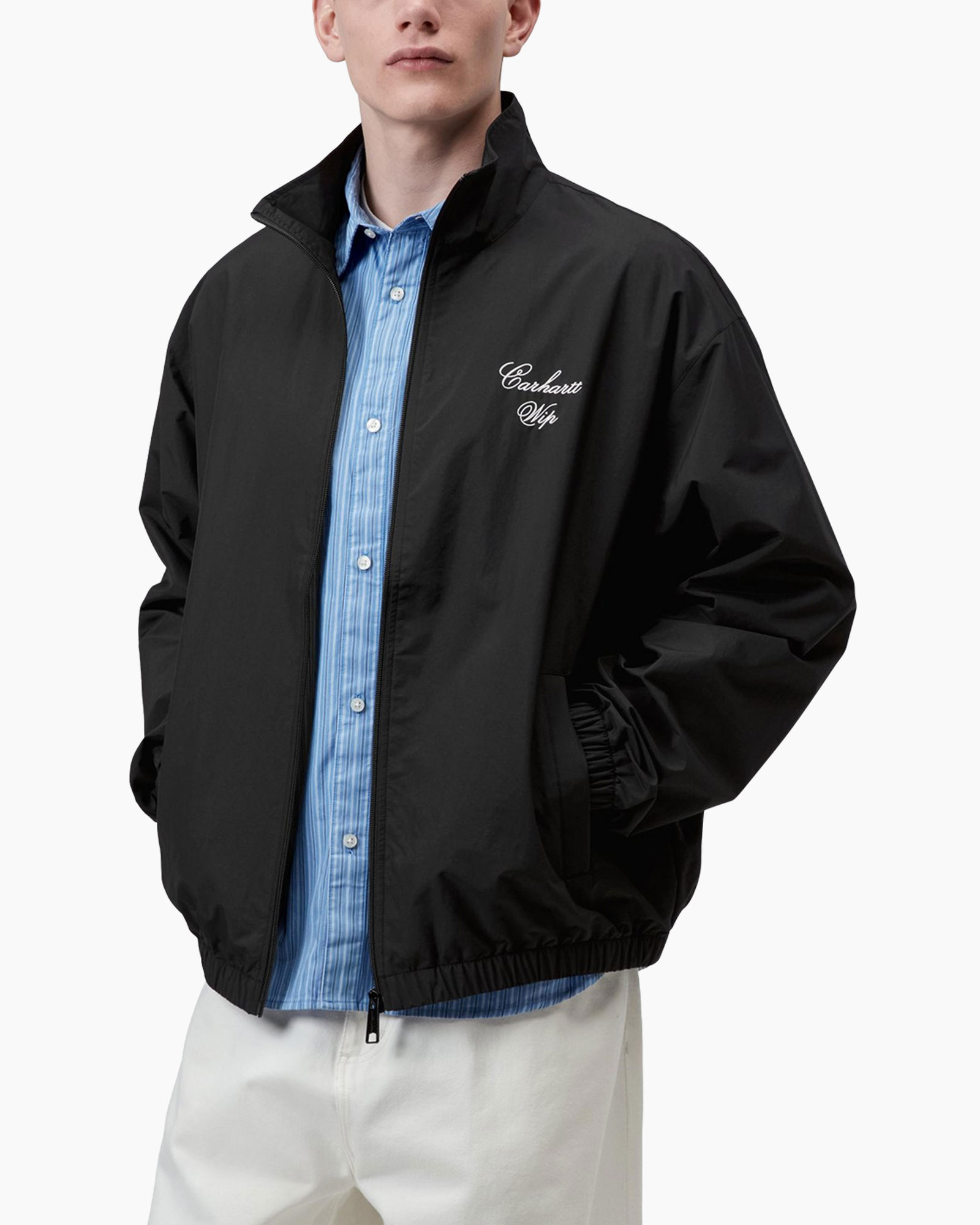 jas, windbreaker, zwart, borduurtekst, kraag