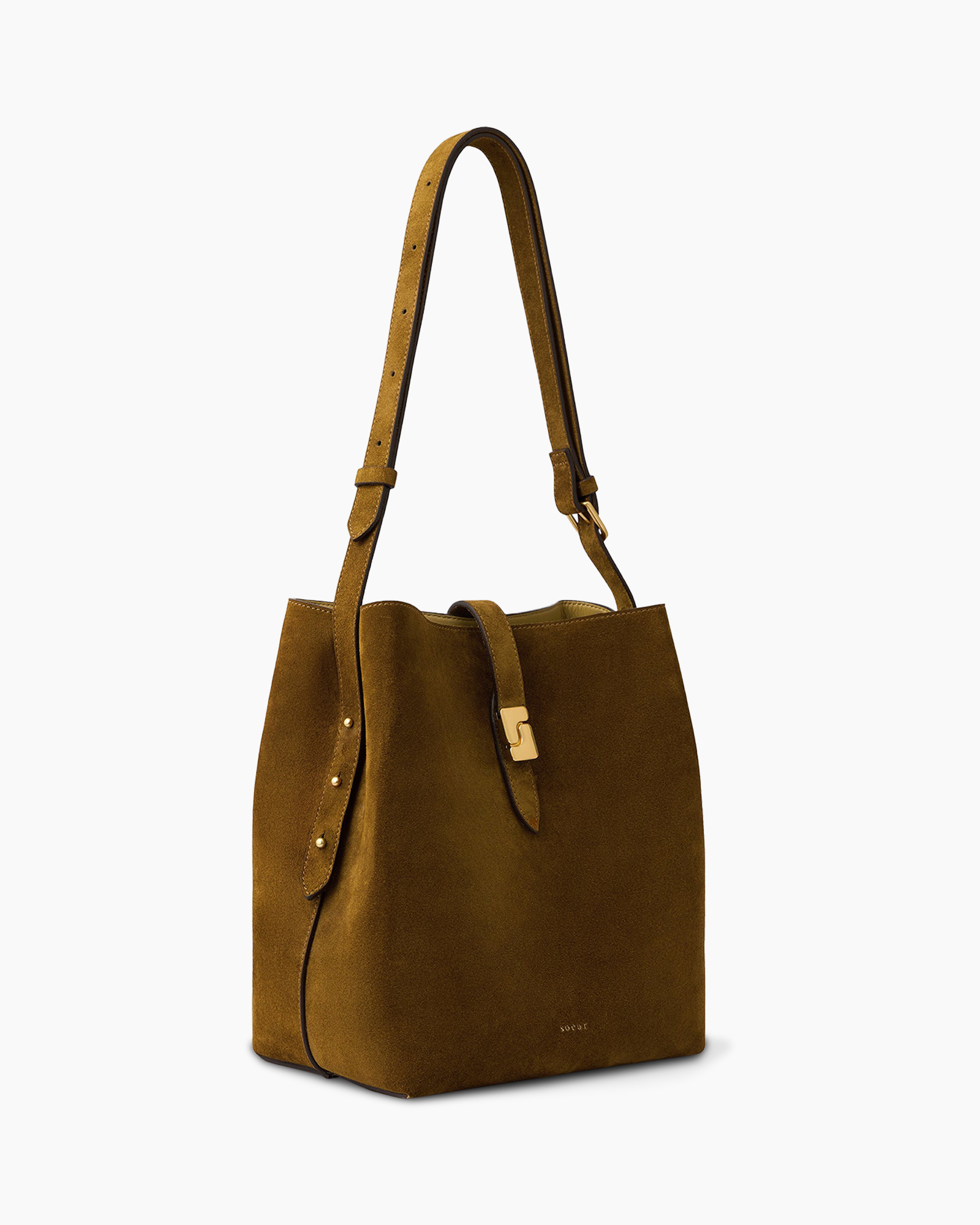 handbag, shoulder bag, suede, brown, gold hardware