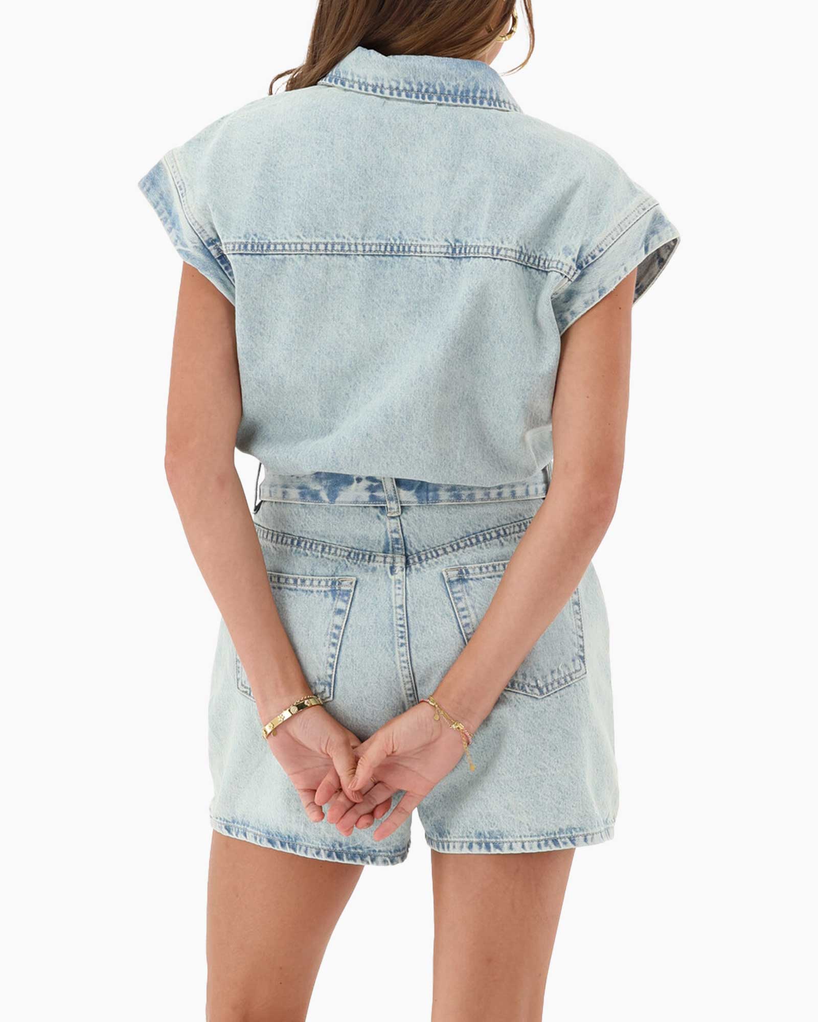 Jumpsuit  Denim Playsuit With Wide Shoulder Licht Blauw