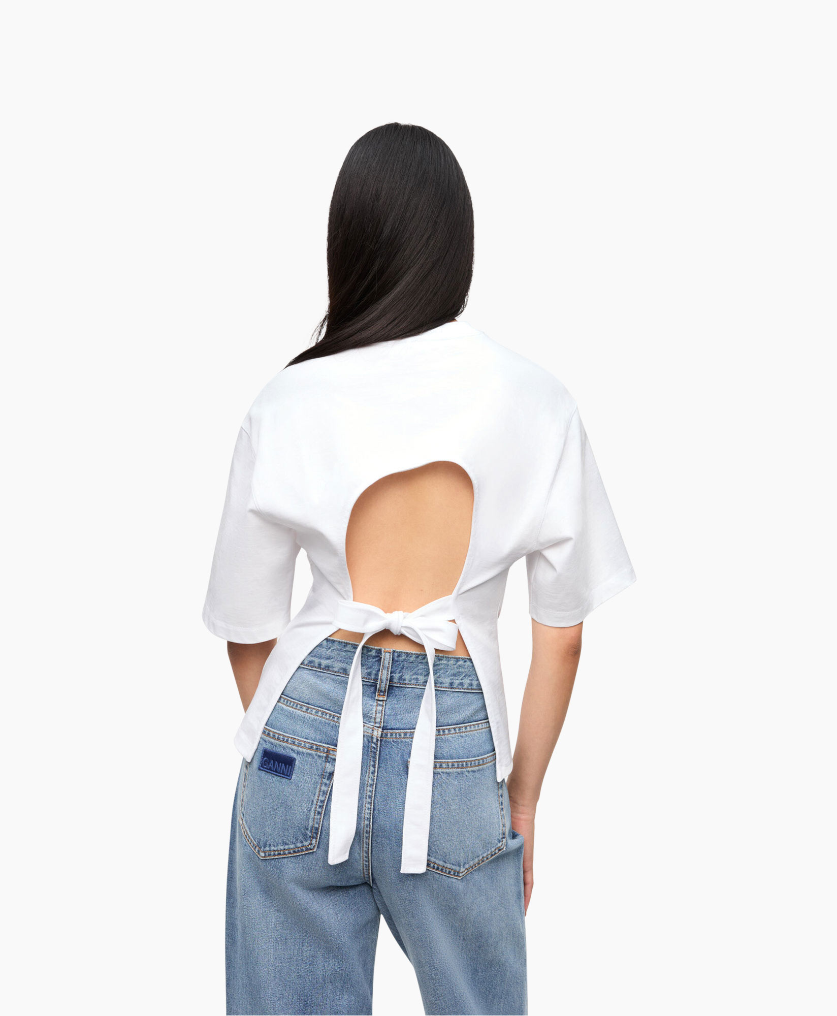 T-shirt Korte Mouw Heavy Cotton Tie Back Waisted Wit