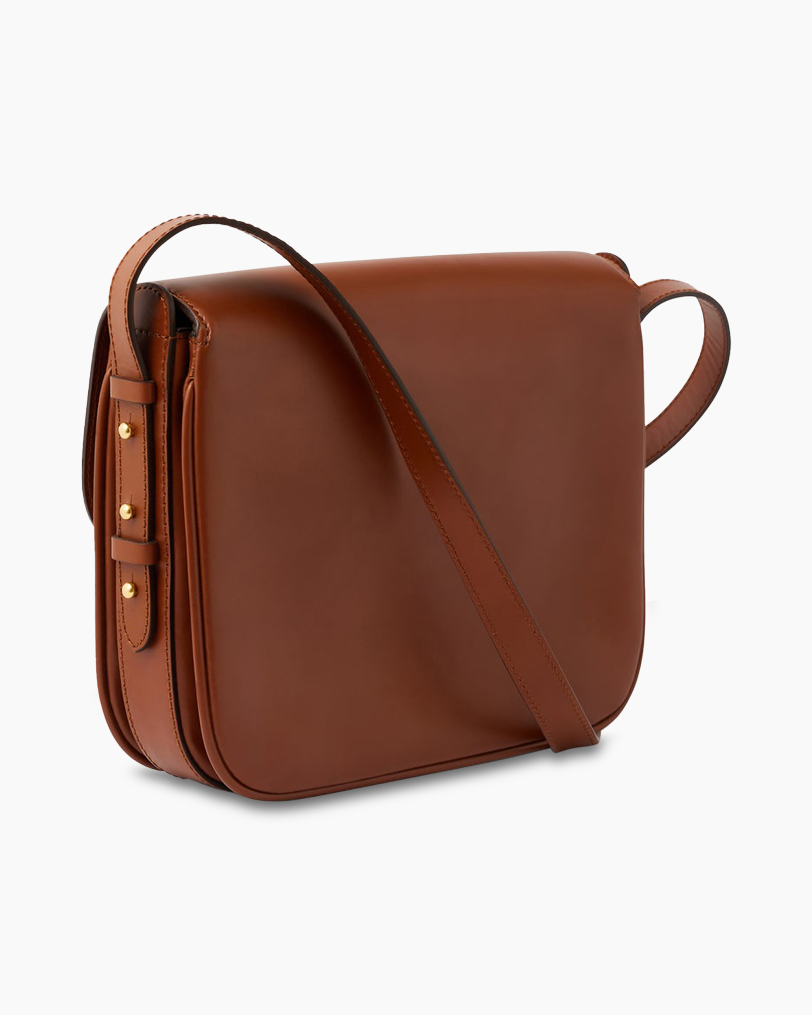 handtas, schoudertas, bruin, leer, goudkleurig hardware
