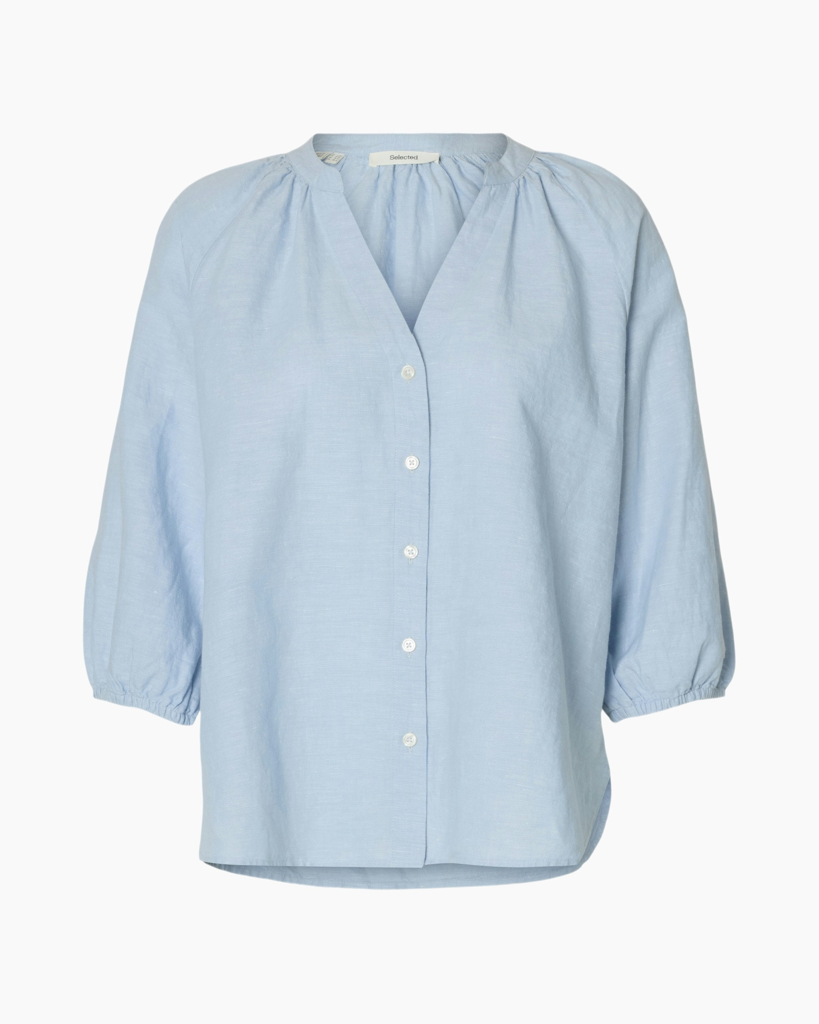 Shirt, Blouse, Lange mouwen, Mouw, Linnen, blouse, knopen blouse, lichtblauw, lange mouwen, linnenmix, blouse, voorzijde knoop, lichtblauw, lange mouwen, linnenblend