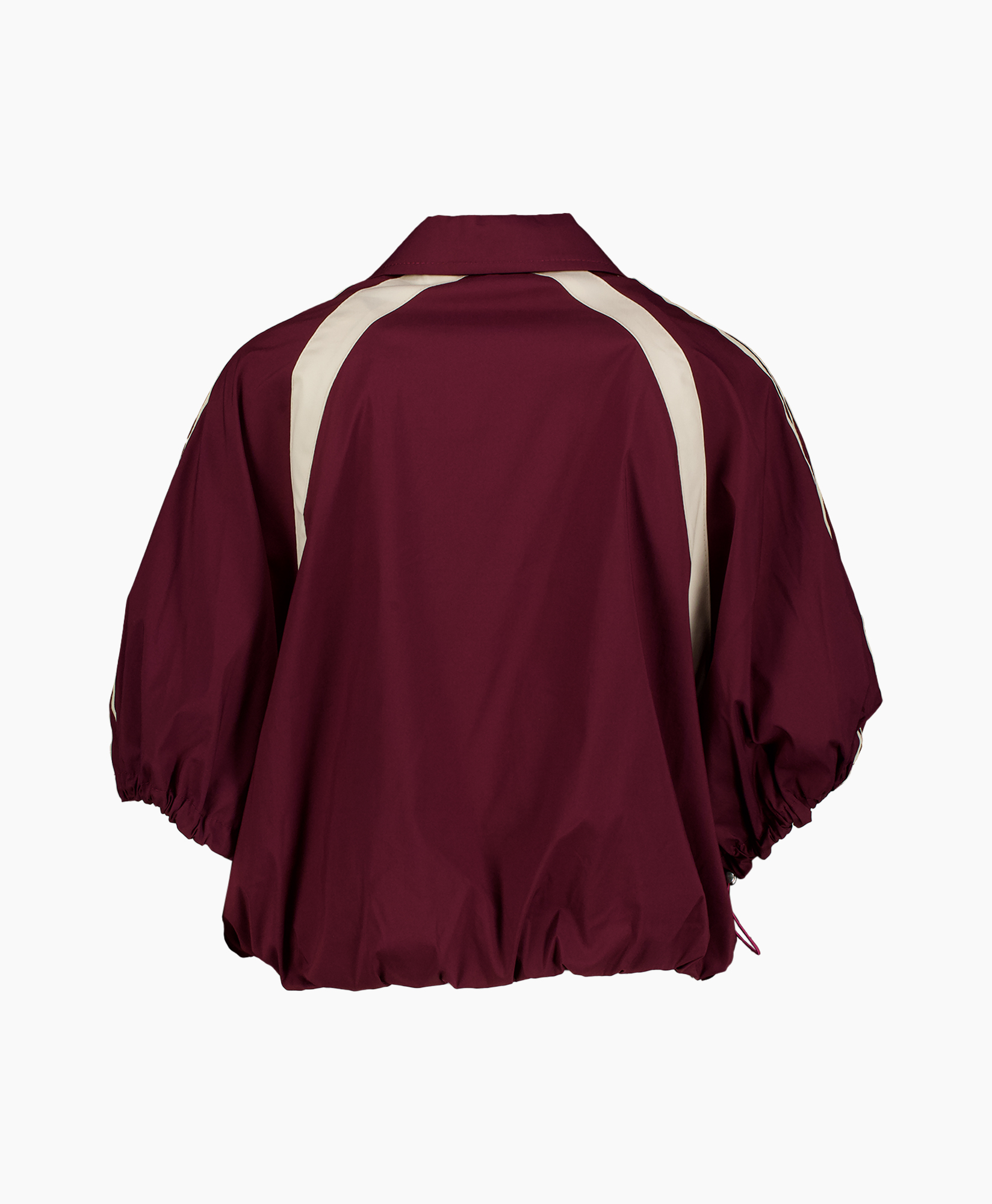 donsjas, maroon, contrast stripes, korte jas, elastische zoom