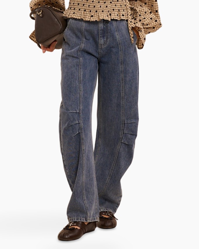 spijkerbroek, wijd uitlopende pasvorm, denim, hoog model, flare/uitlopend