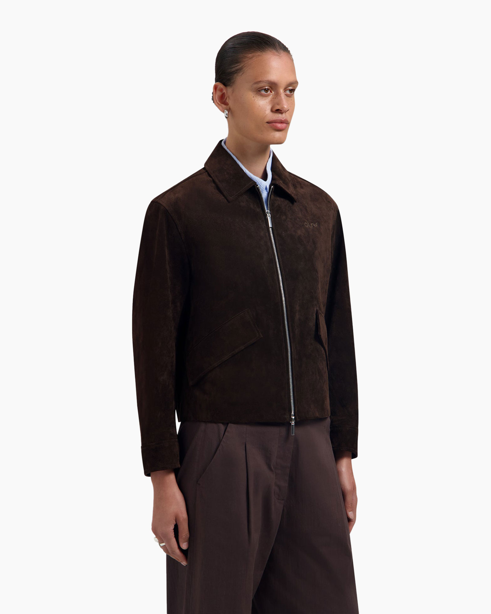 jacke, suede, braun, reißverschluss, kragen