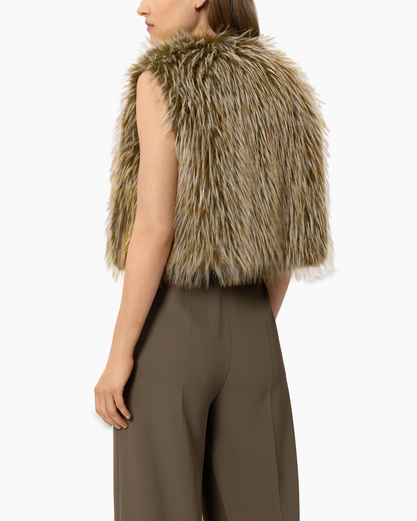 vacht, vest met bont, bruin, buitenlaag, bontvest