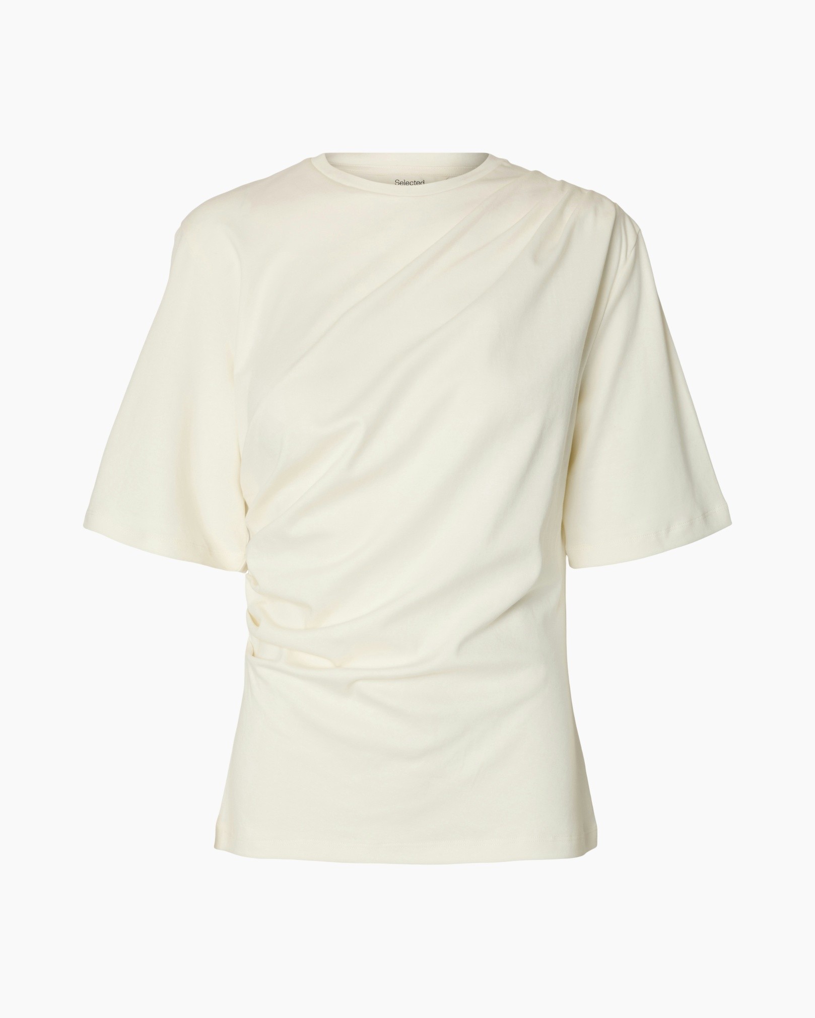 top, t-shirt, knoop detail, korte mouw, crème/ivory