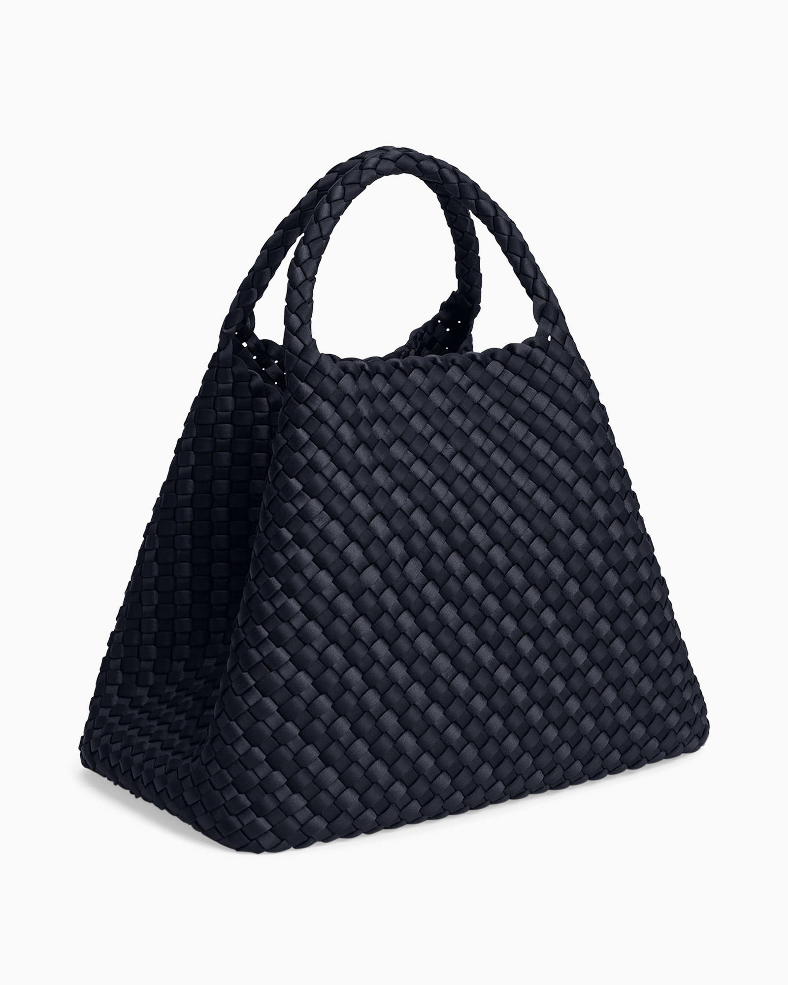 tas, handtas, geweven, donkerblauw, trekkoord