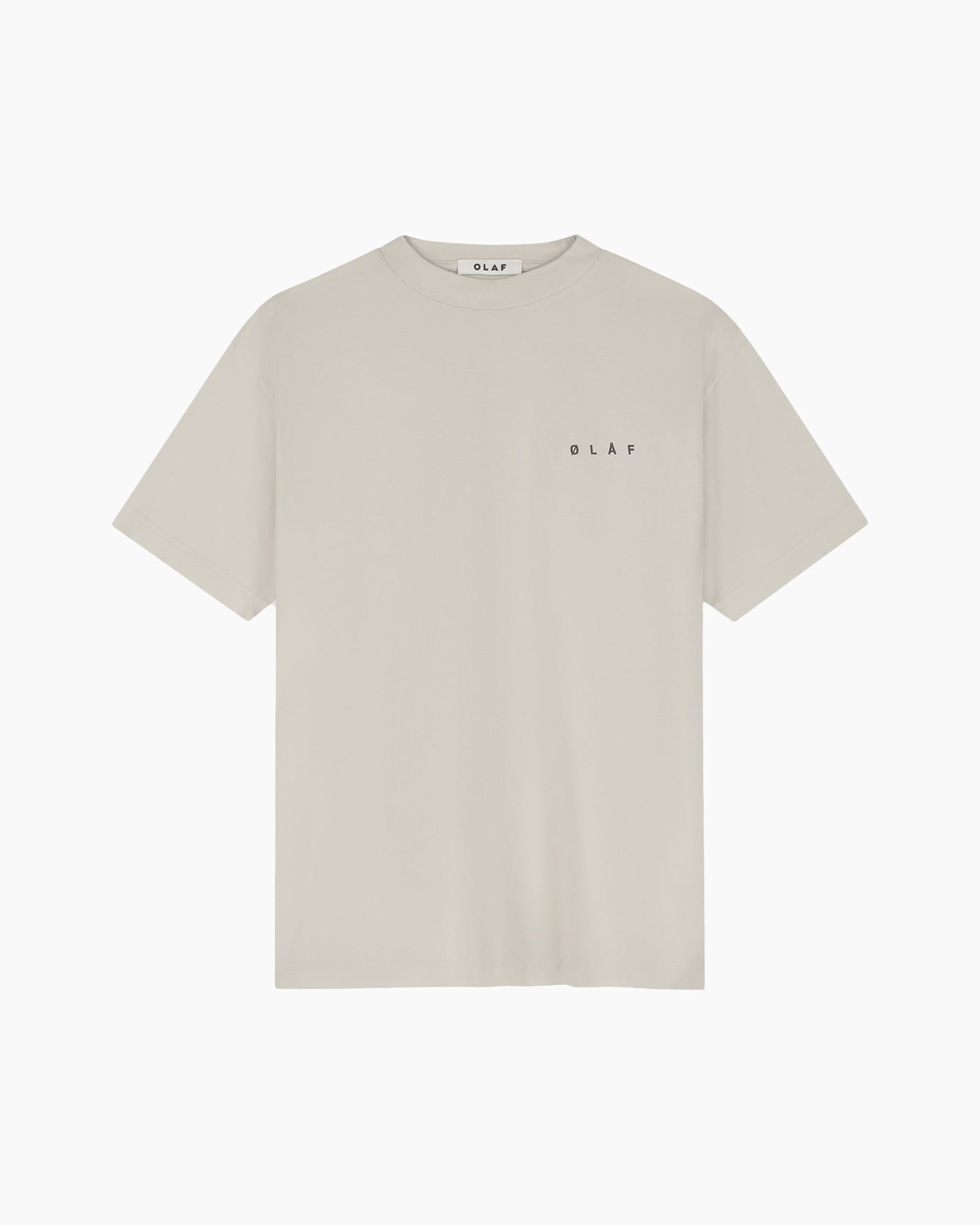 t-shirt, kort mouw, beige, kraagloze ronde hals, minimalistisch logo