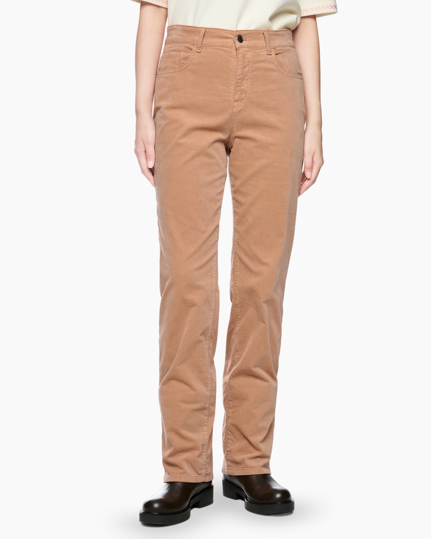 broek, corduroy, tan, recht, volledig-lang