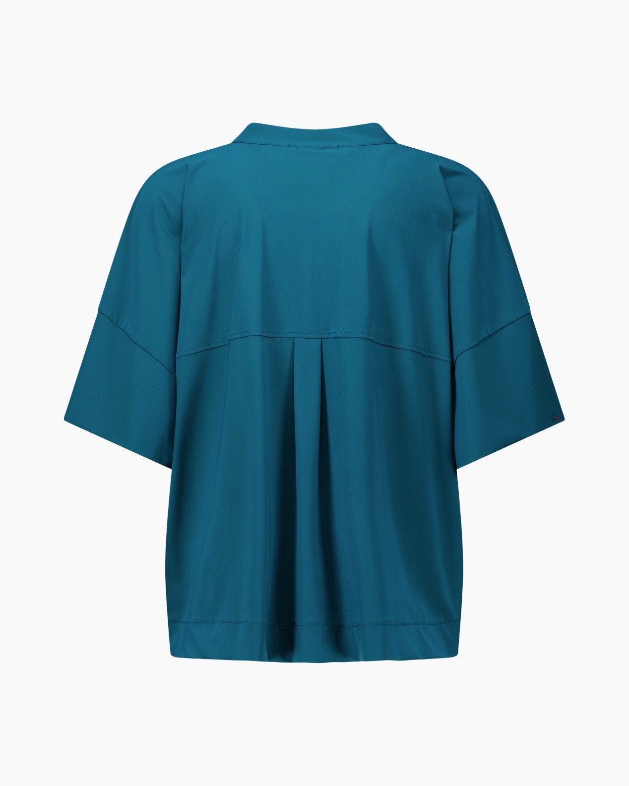 blouse, groenblauw, korte mouw, plooi rug, lossere pasvorm