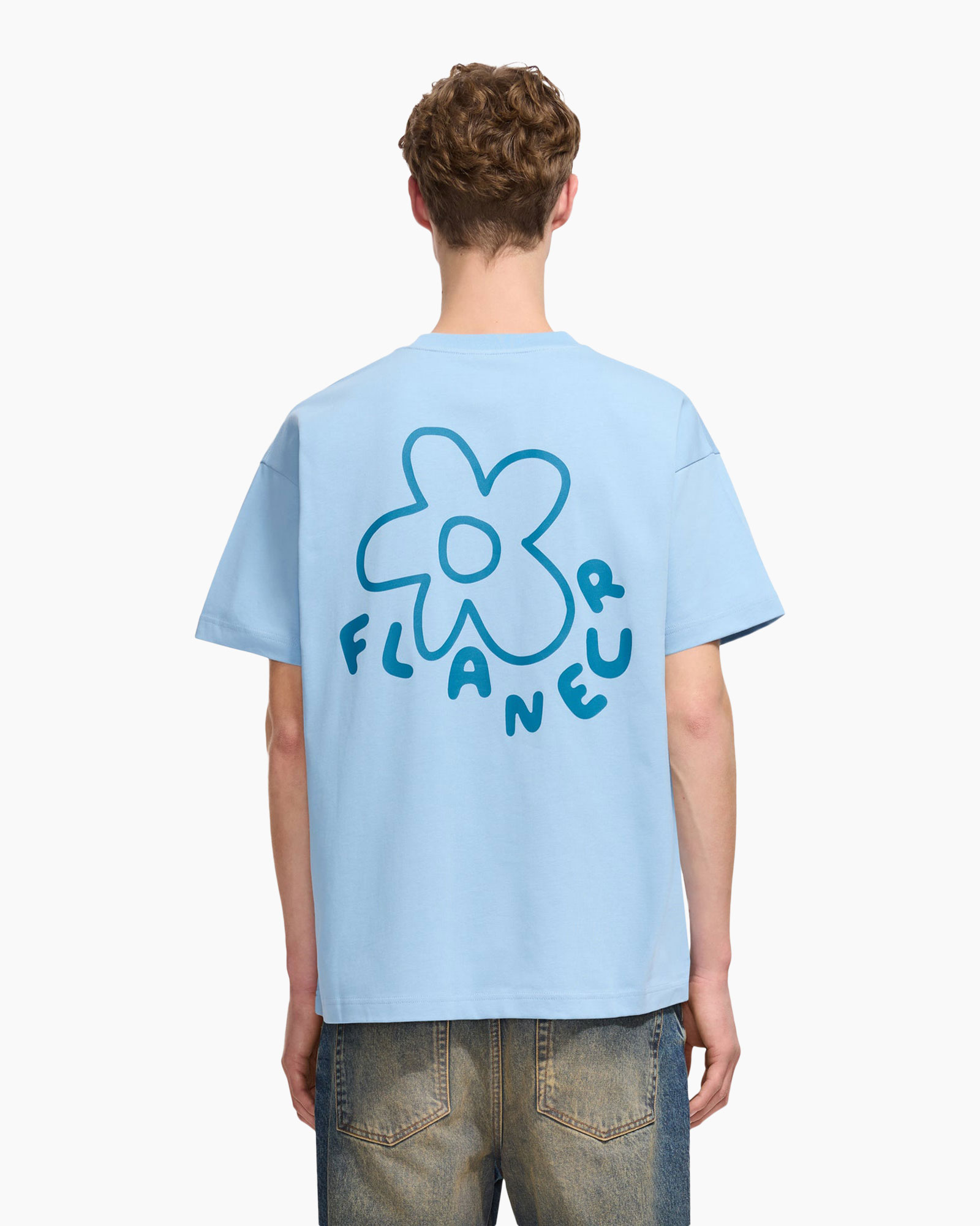 t-shirt, korte mouwen, lichtblauw, grafisch logo, casualkleding