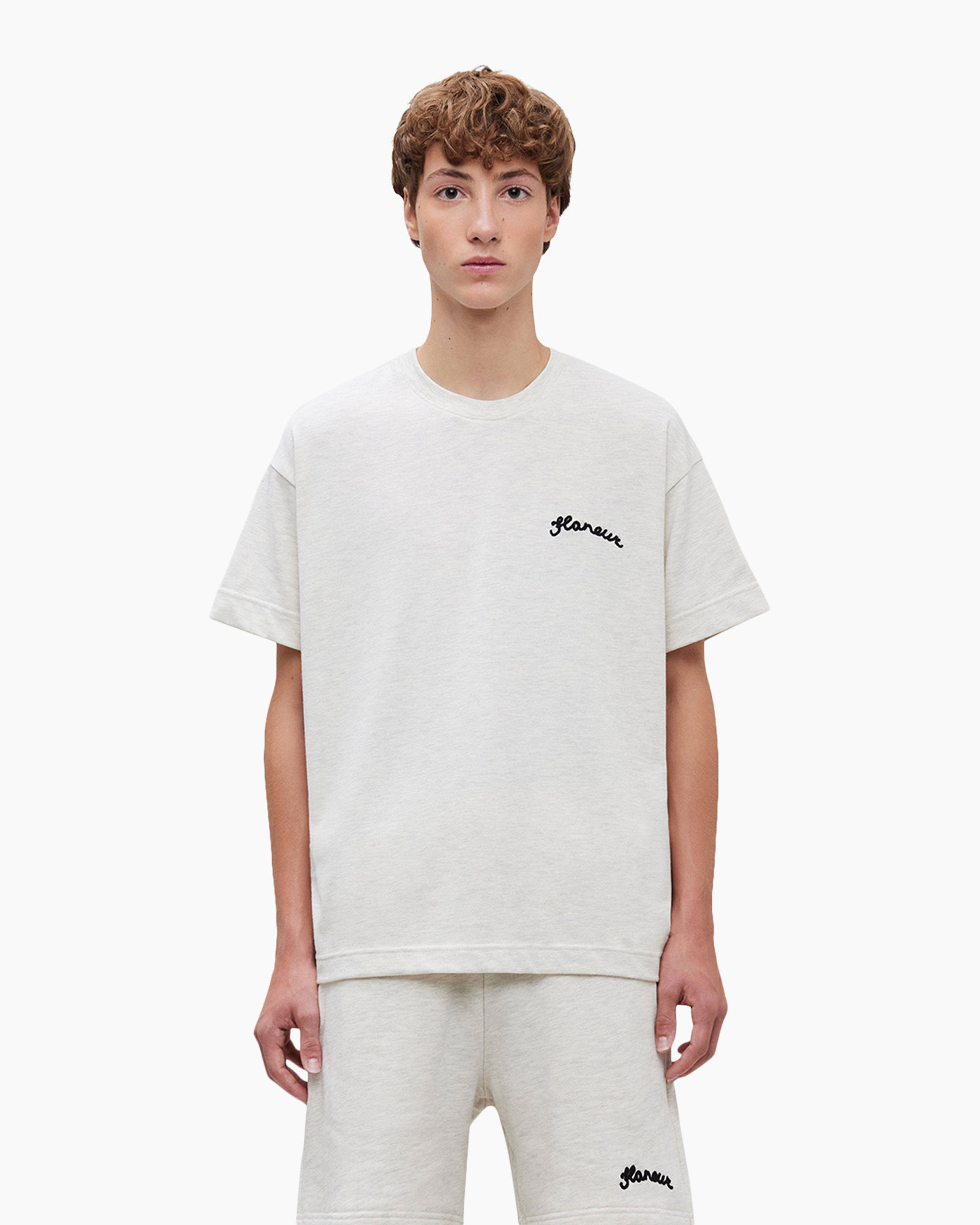 t-shirt, mouwloos, kraagloze ronde hals, linnenlook, logo tekst