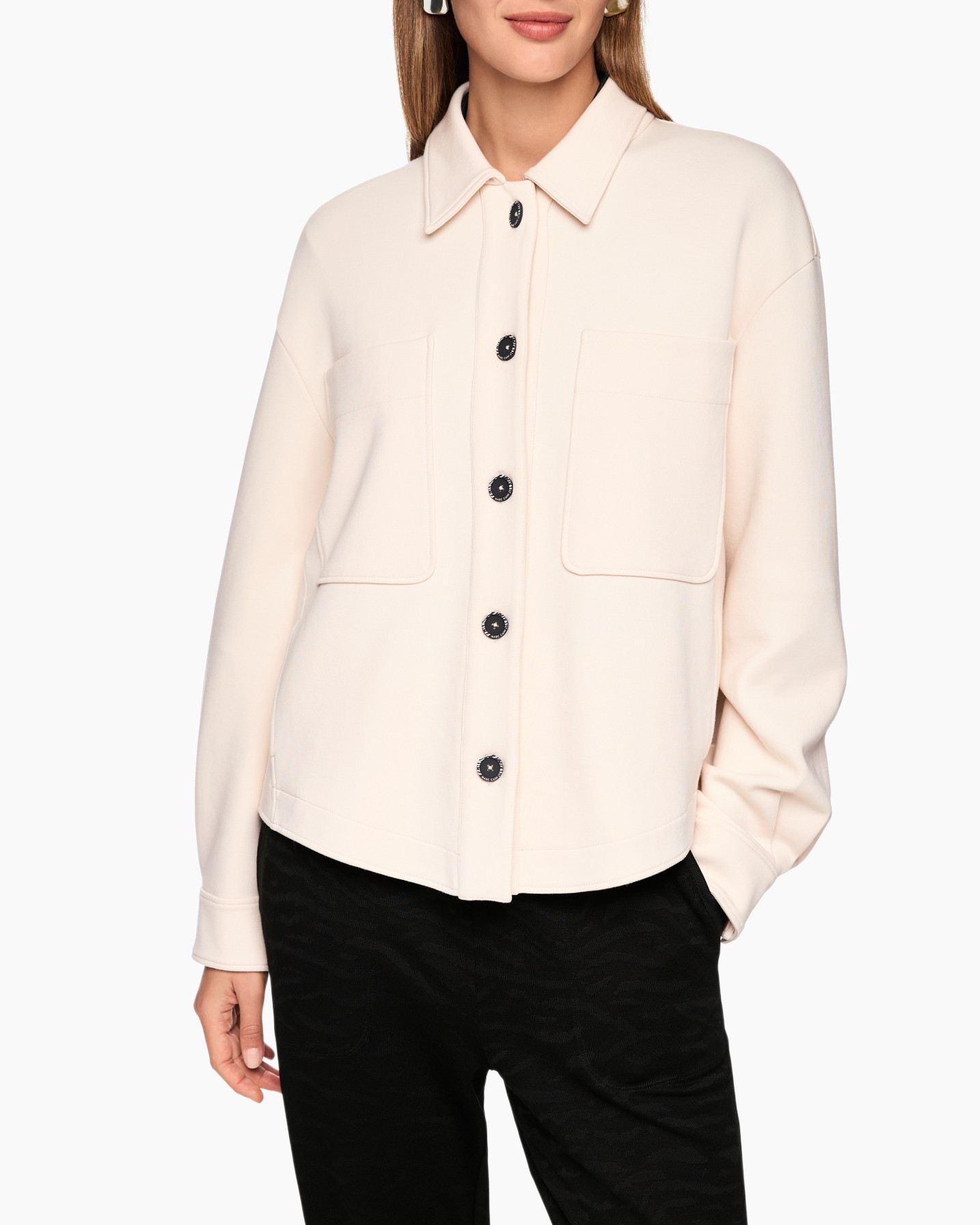 jacket, shirt jacket, button-front, pocketed, beige