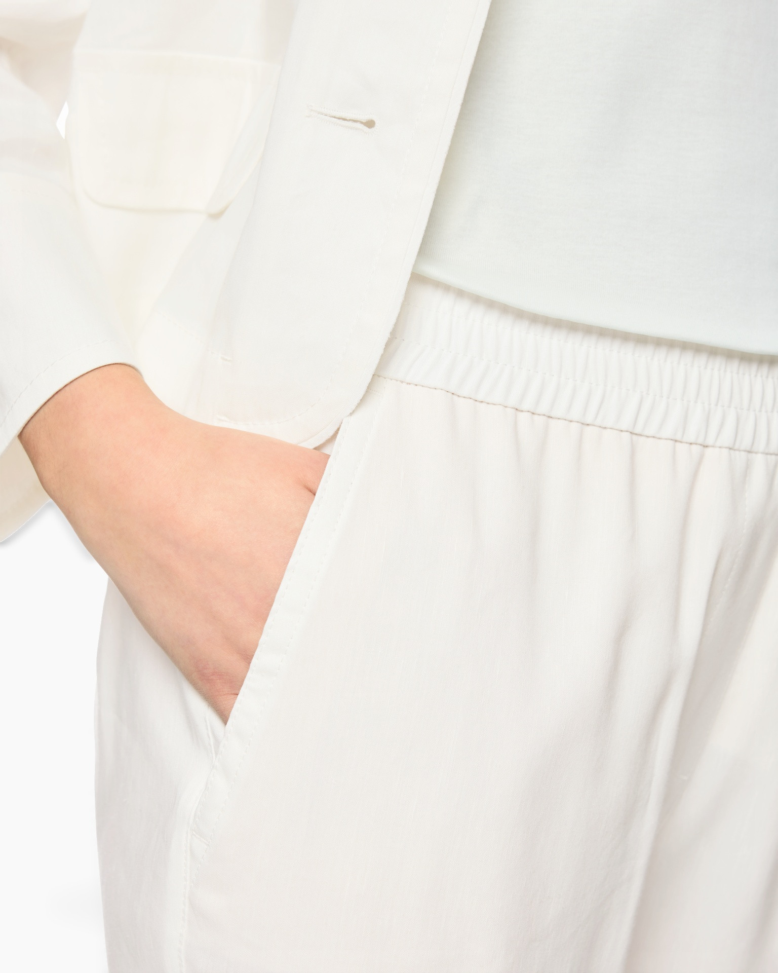 wit, broek, zak, elastische taille, linnenmix