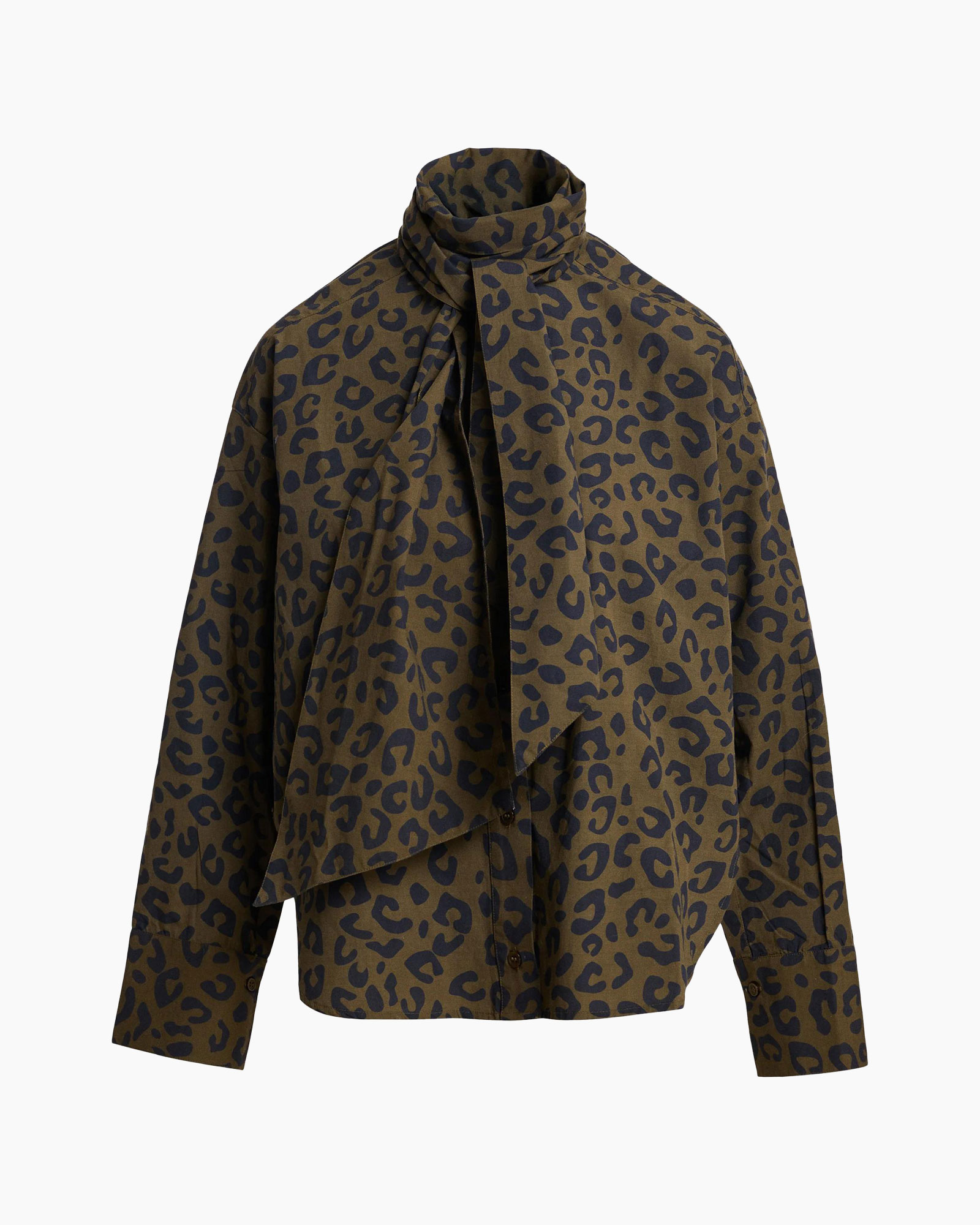 leeuwprint, sjaal kraag, blouse, bruin, dierprint