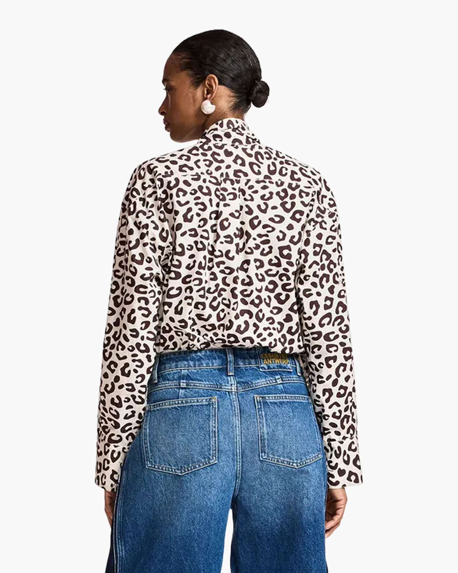 print luipaard, blouse, lange mouwen, kraagdecolleté, knoopsluiting