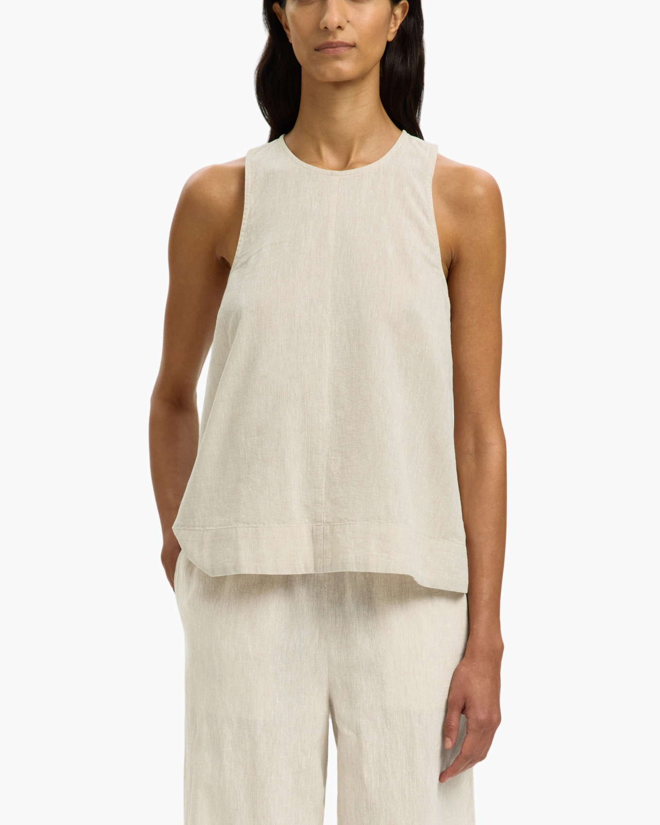 tank top, linen, beige, sleeveless, relaxed fit