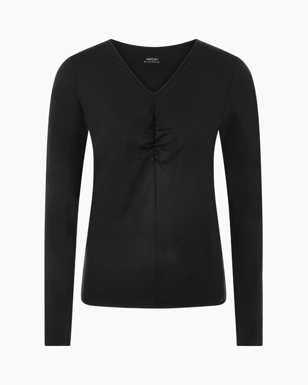 zwart, lange mouwen, v-hals, geroosterd middelpunt, pullover