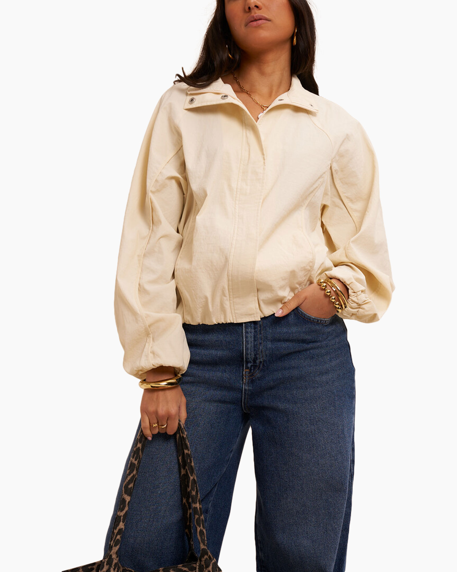 jas, beige, jacket, kraag, pofmouwen