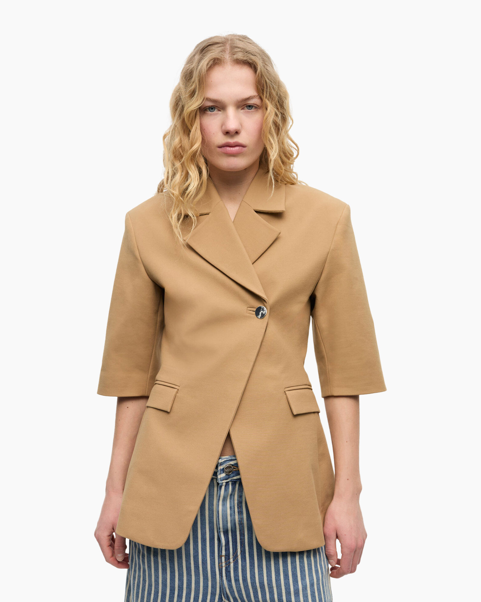 Blazer Heavy Cotton Tailoring 3/4 Sleeve Licht Bruin