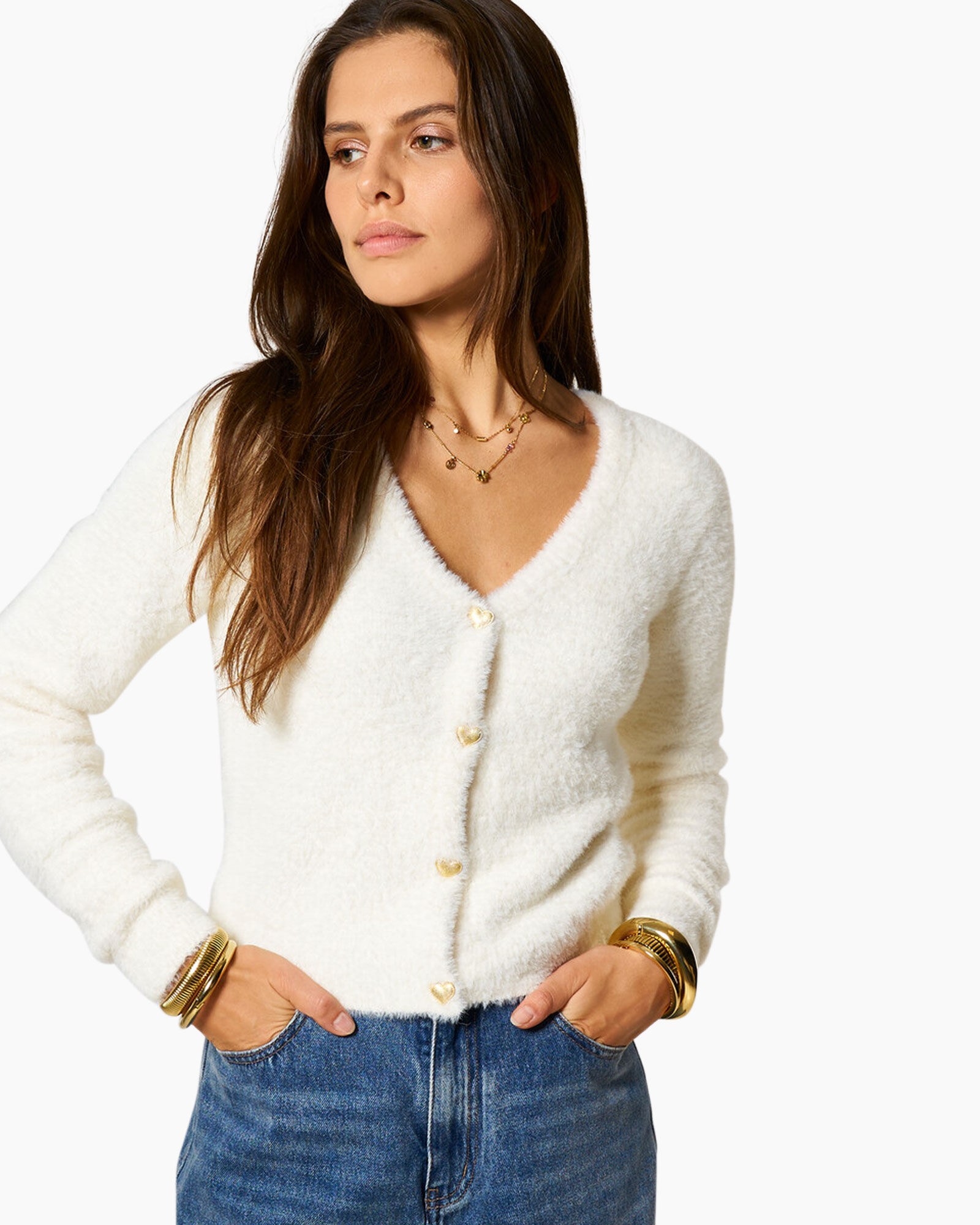 Trui Cardigan With Heart Buttons Wit