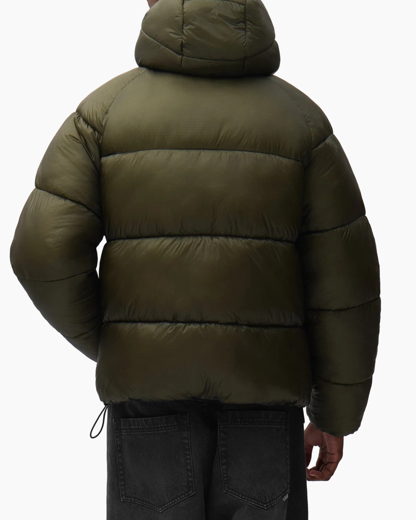 jaszak puffer, olijfgroen, kapson, rits voorkant, warmte