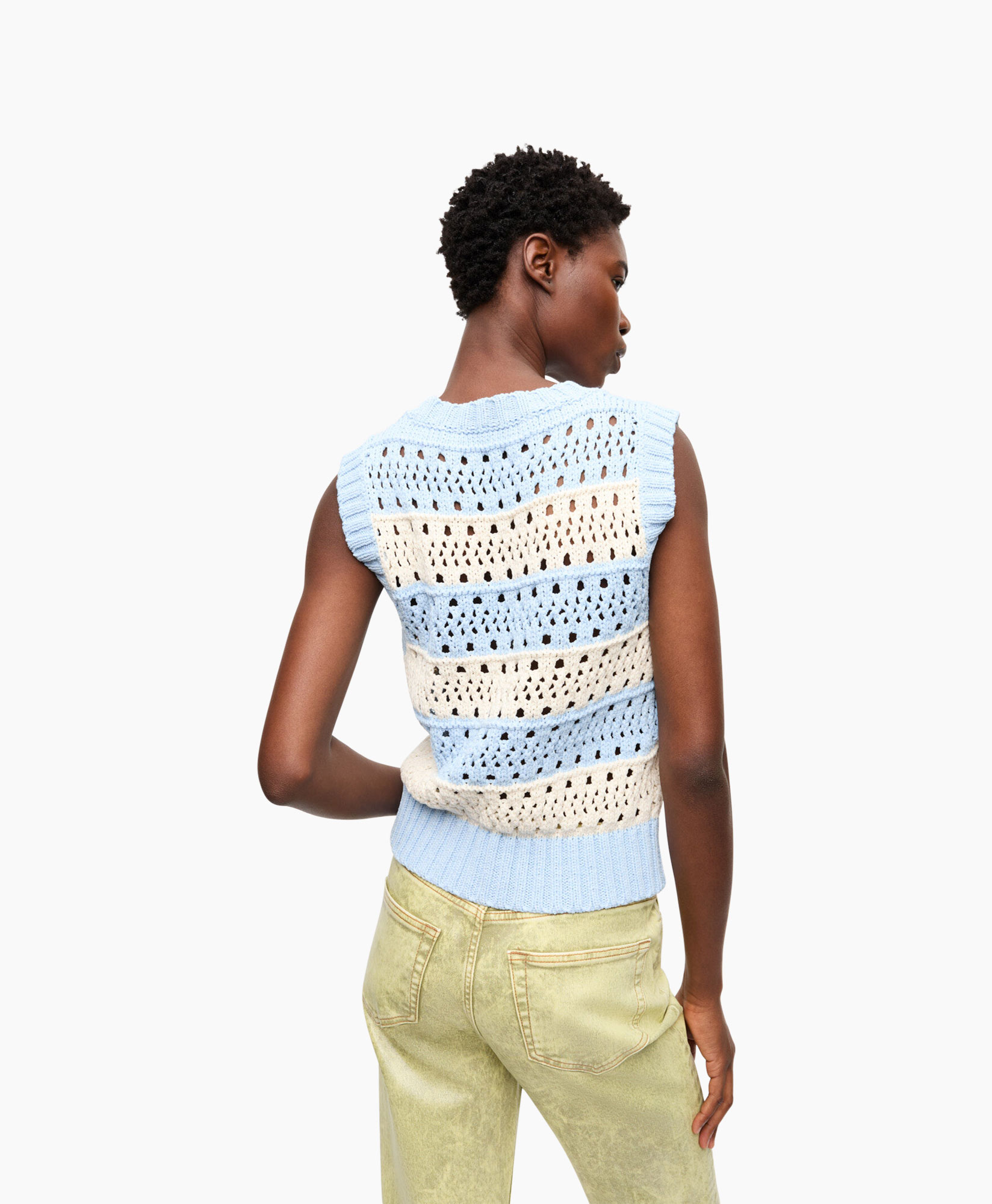 Vest Cotton Mix Striped Licht Blauw