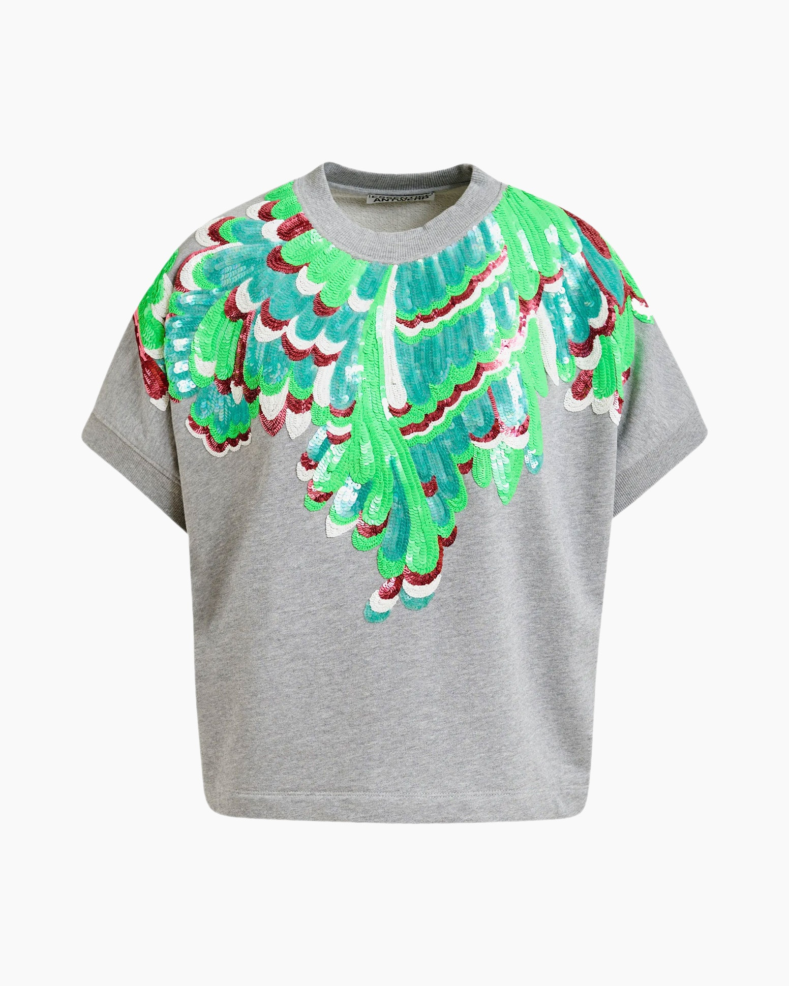 t-shirt, gray, sequins, embellished, wing-pattern