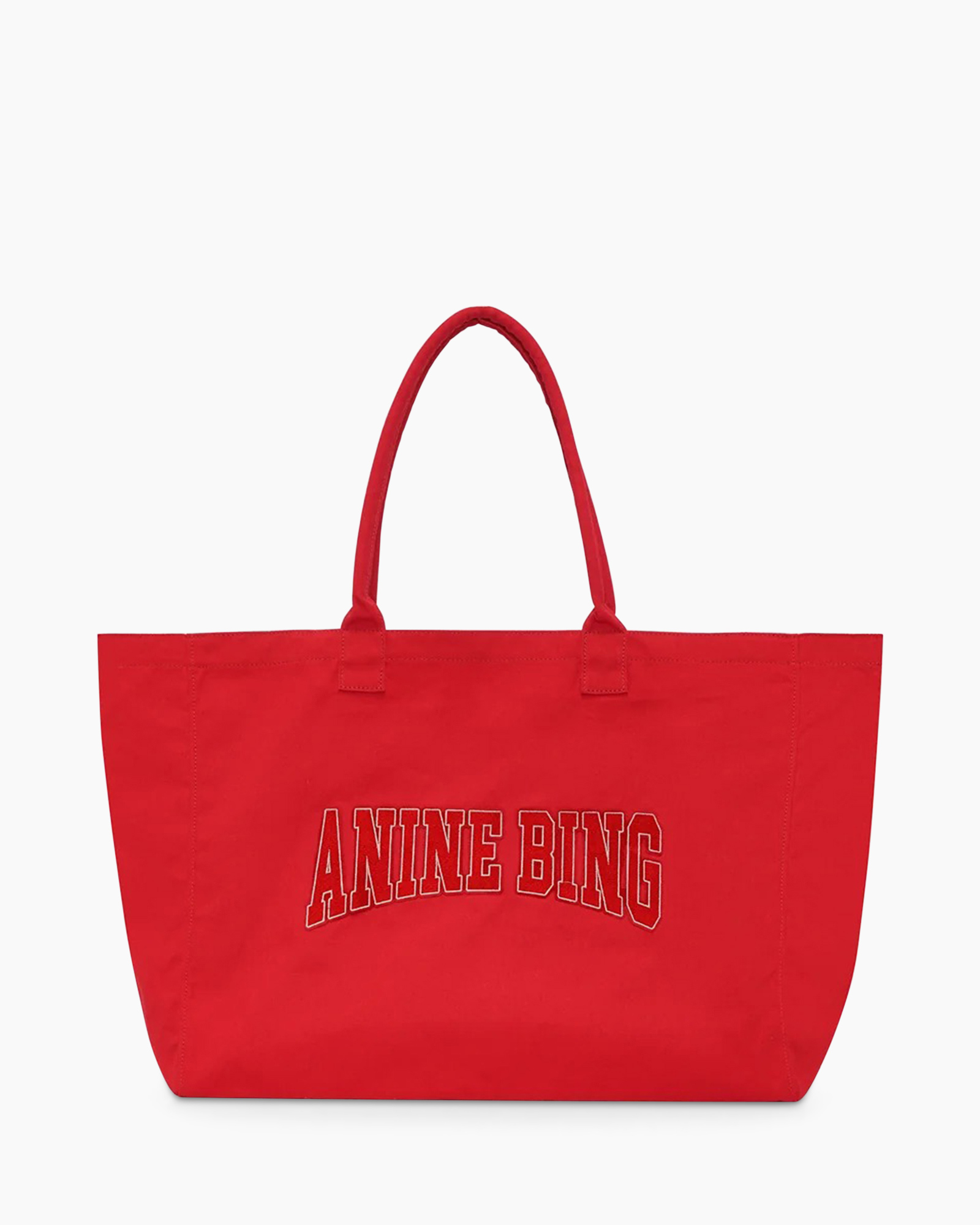 rood, tote tas, canvas, geëtste tekst, duffel-stijl
