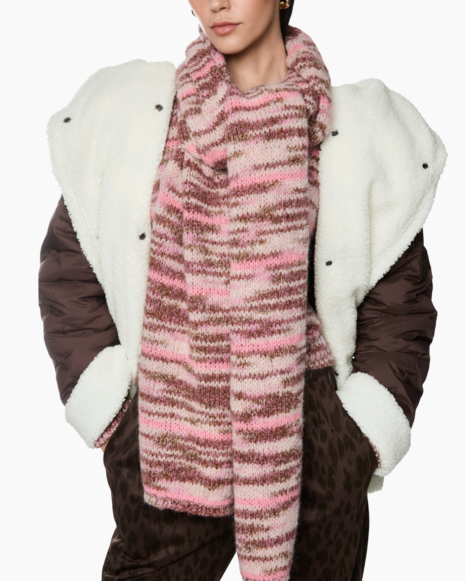 sjaal, brei, gestreept, roze, meerkleurig