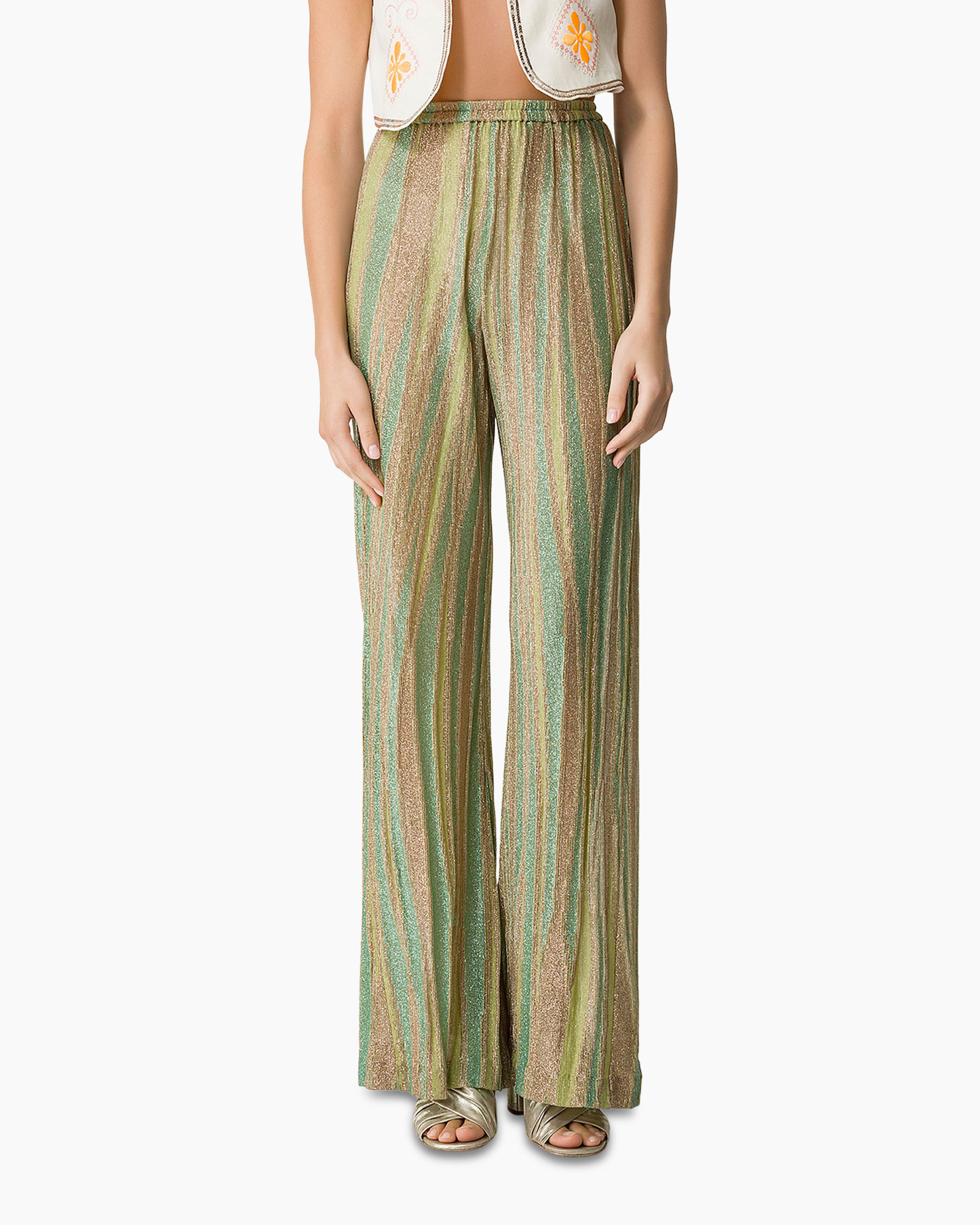 Flared Broek Lurex Jersey Jacquared Flared Groen