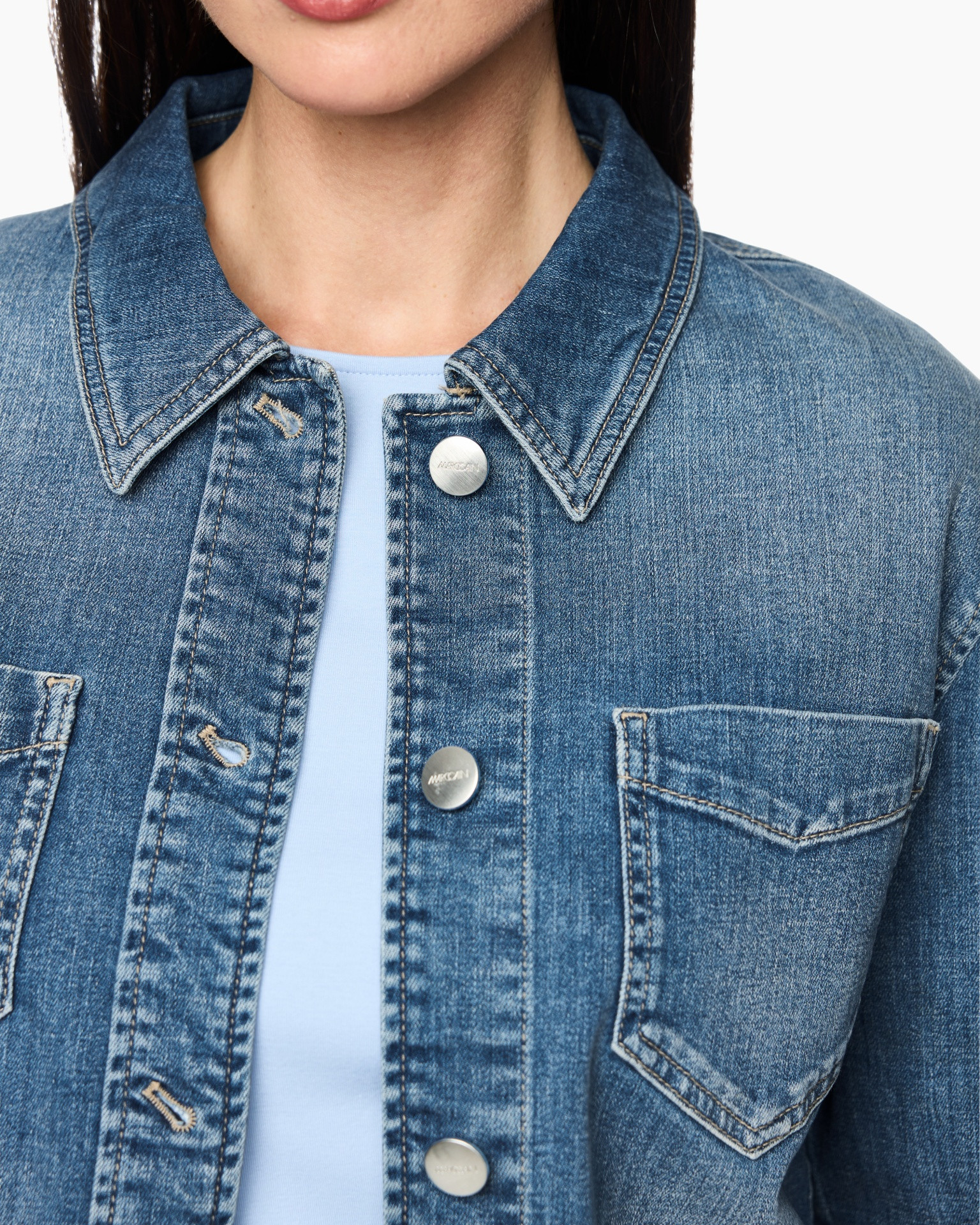 denim, jacket, jeans, metal snap buttons, blue