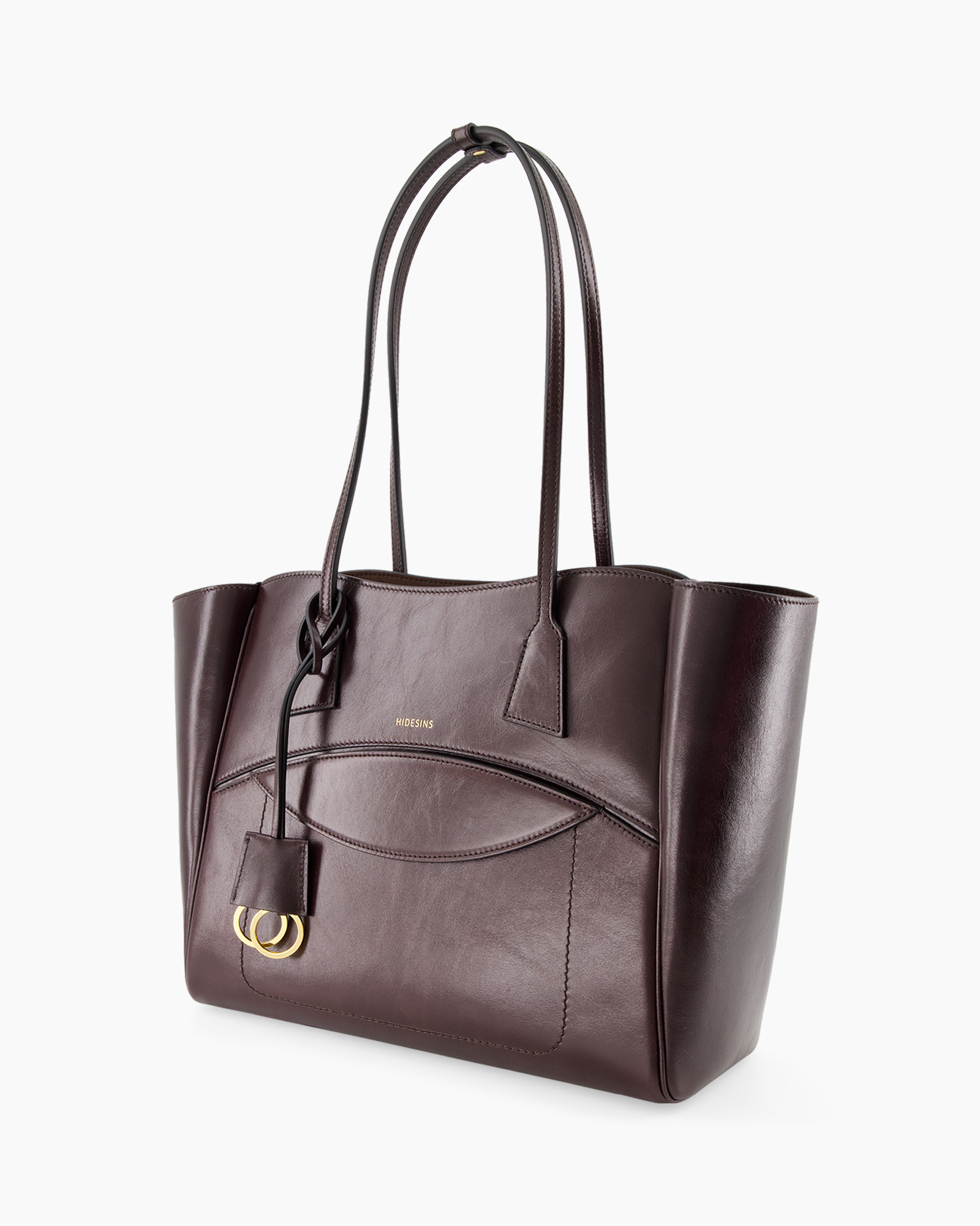 handtas, tote, bruin, leer, gouden accenten