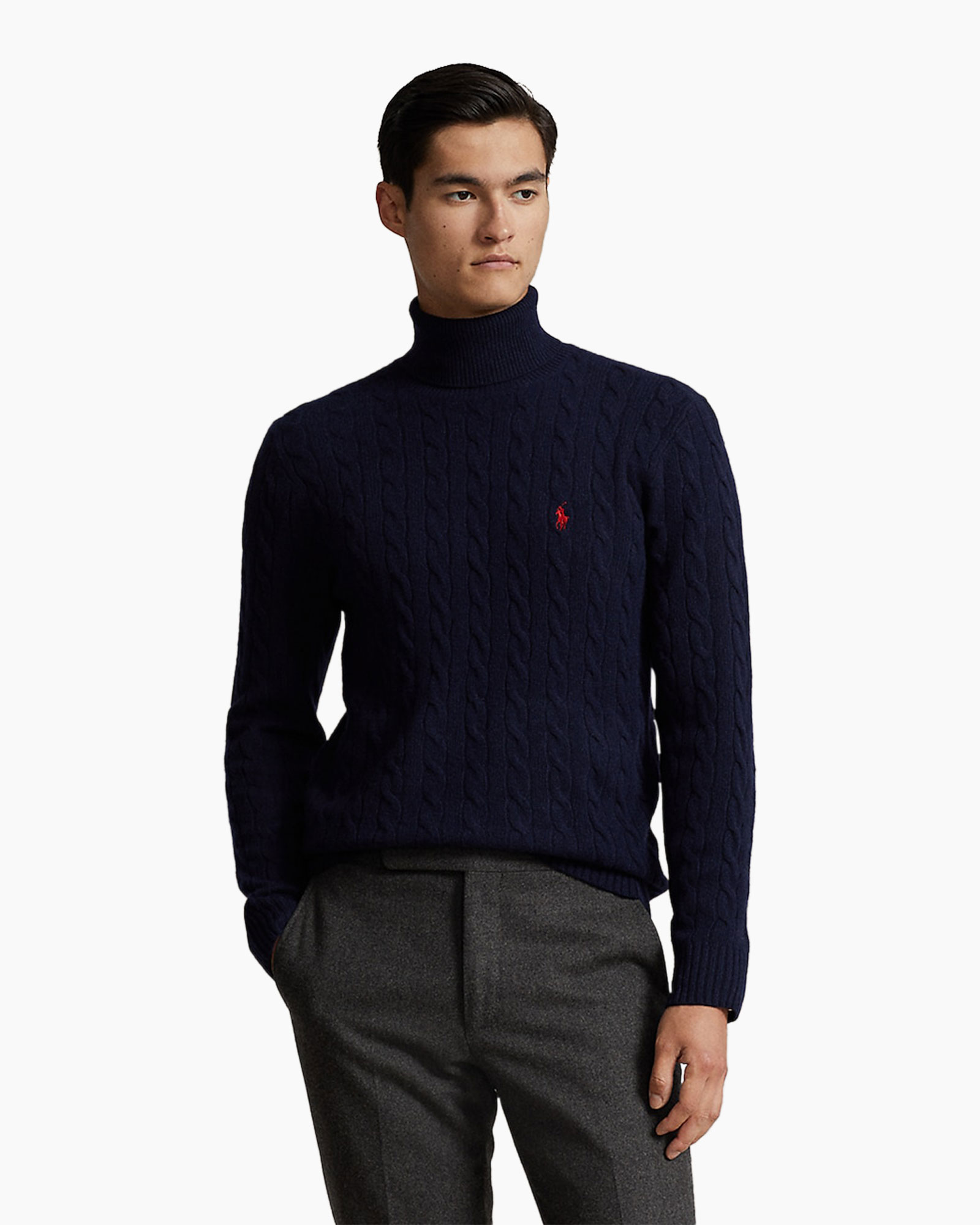 turtleneck, trui gebreid, kabelgebreid, marineblauw, pullover