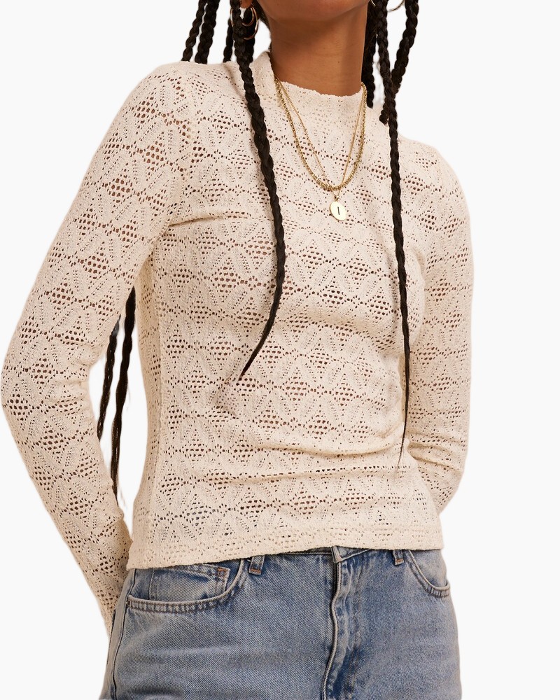 kant-geweven, lange-mouwen, beige, hals-tijn, top