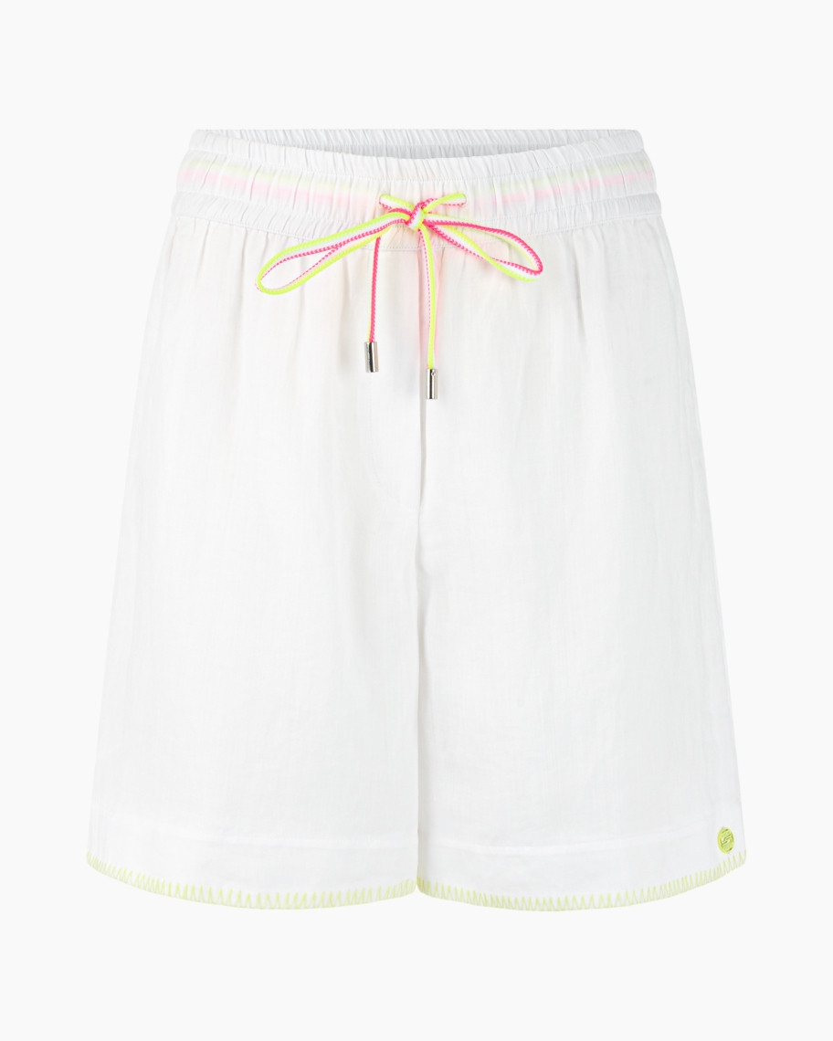 broek shorts, wit, veters, neon, stiksel