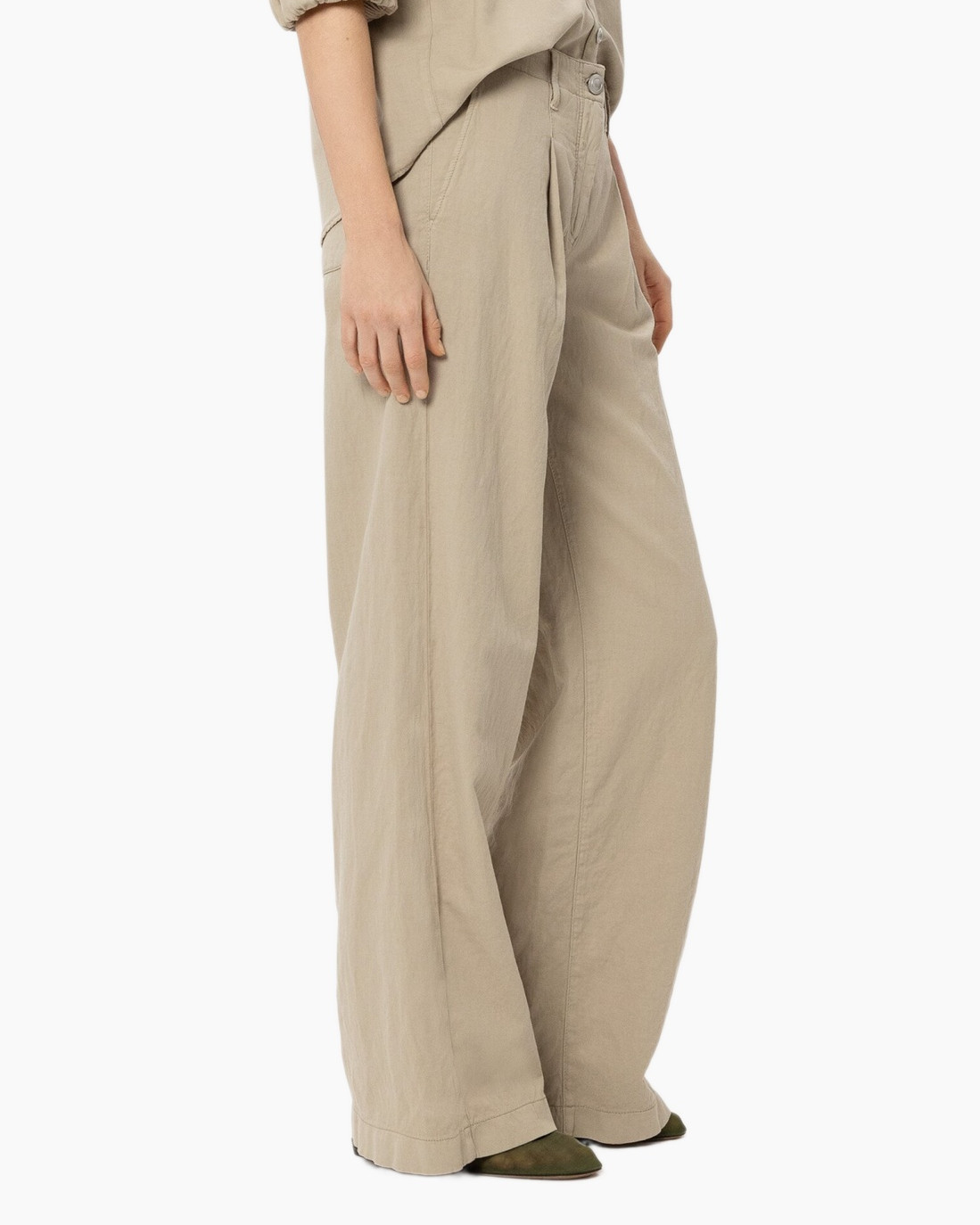 broek, wijd, beige, linnen-achtig, broek