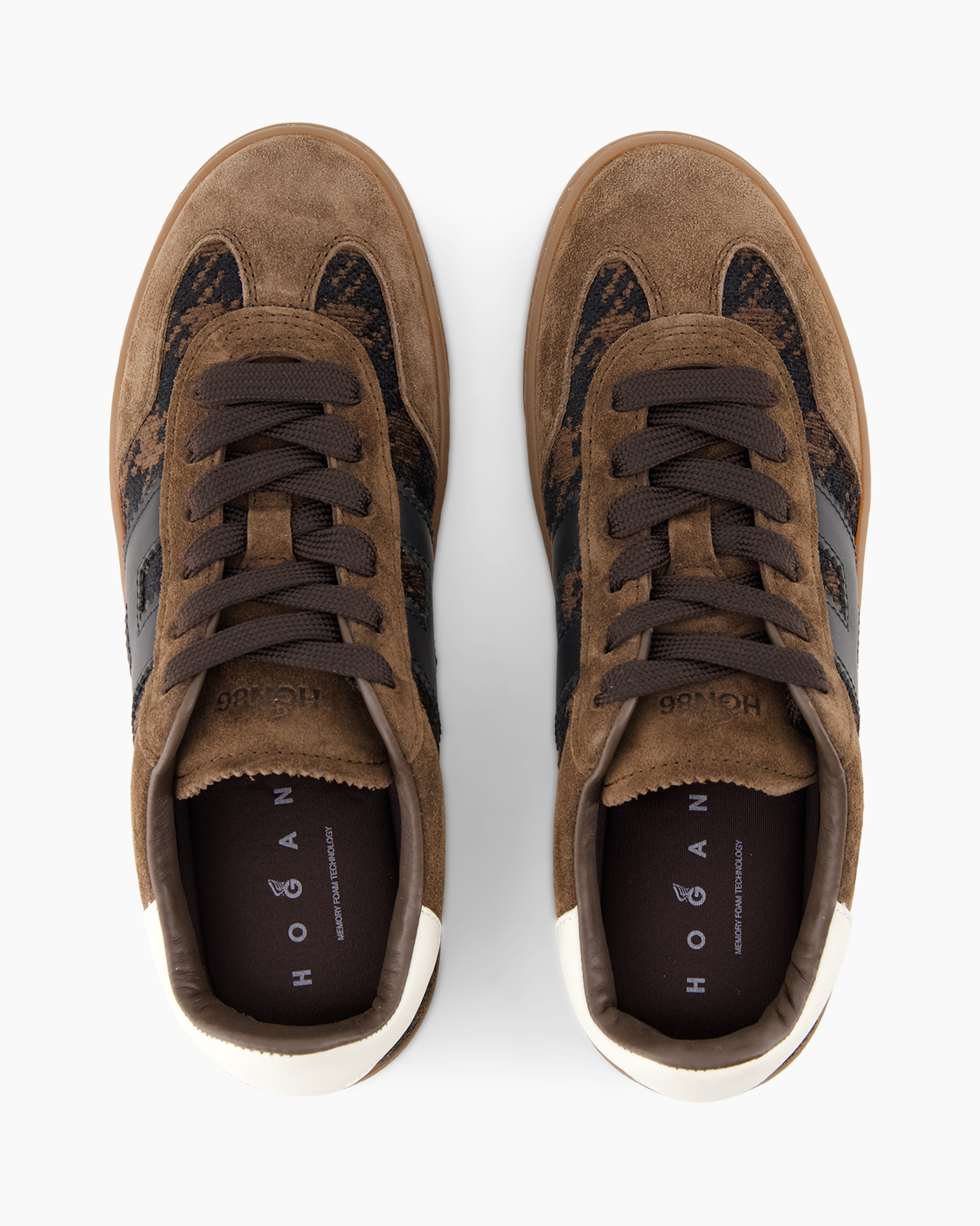 sneakers, bruin, veterschoen, suede, patroon