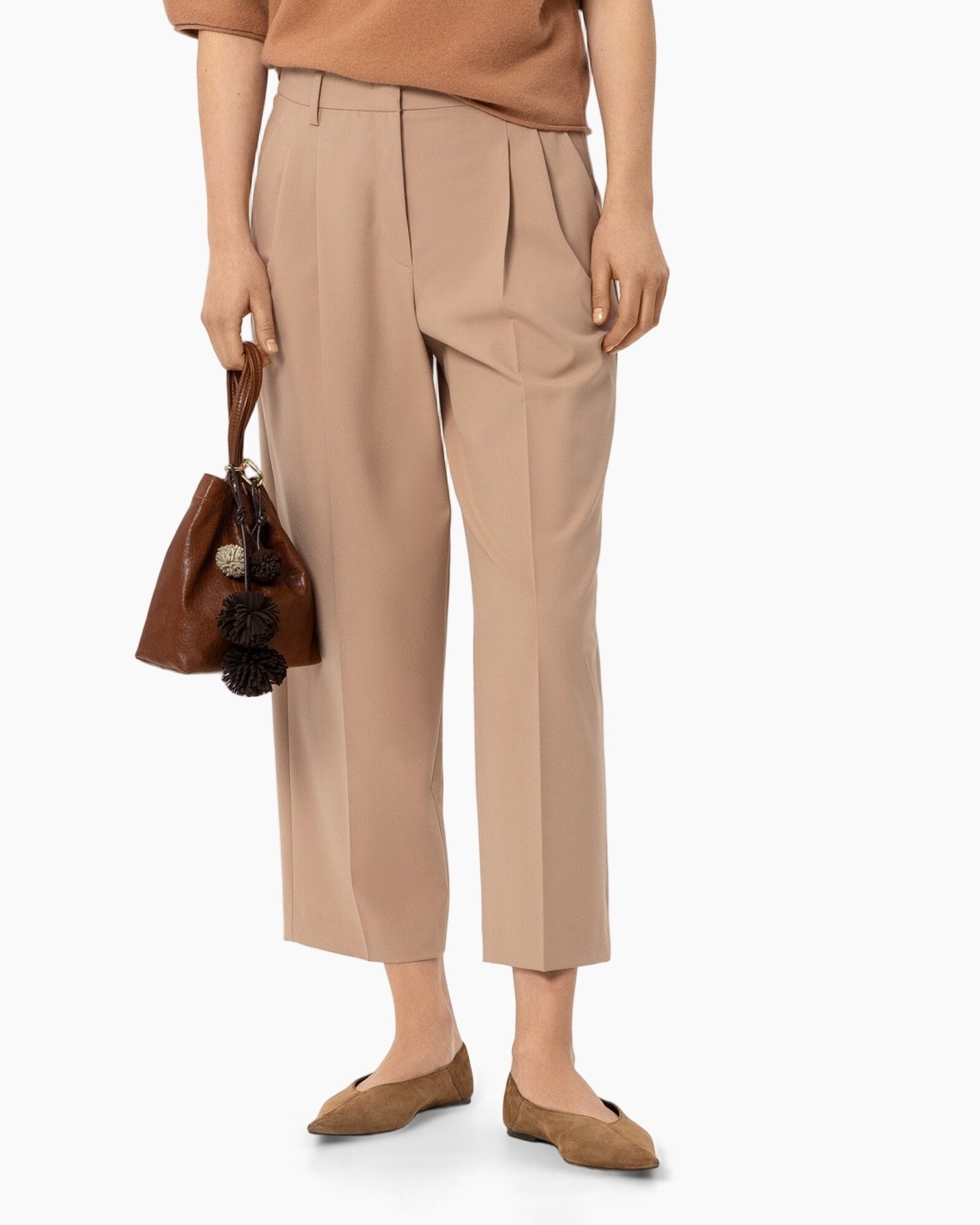 broeken, broek, beige, wijd uitlopend, enkelleng