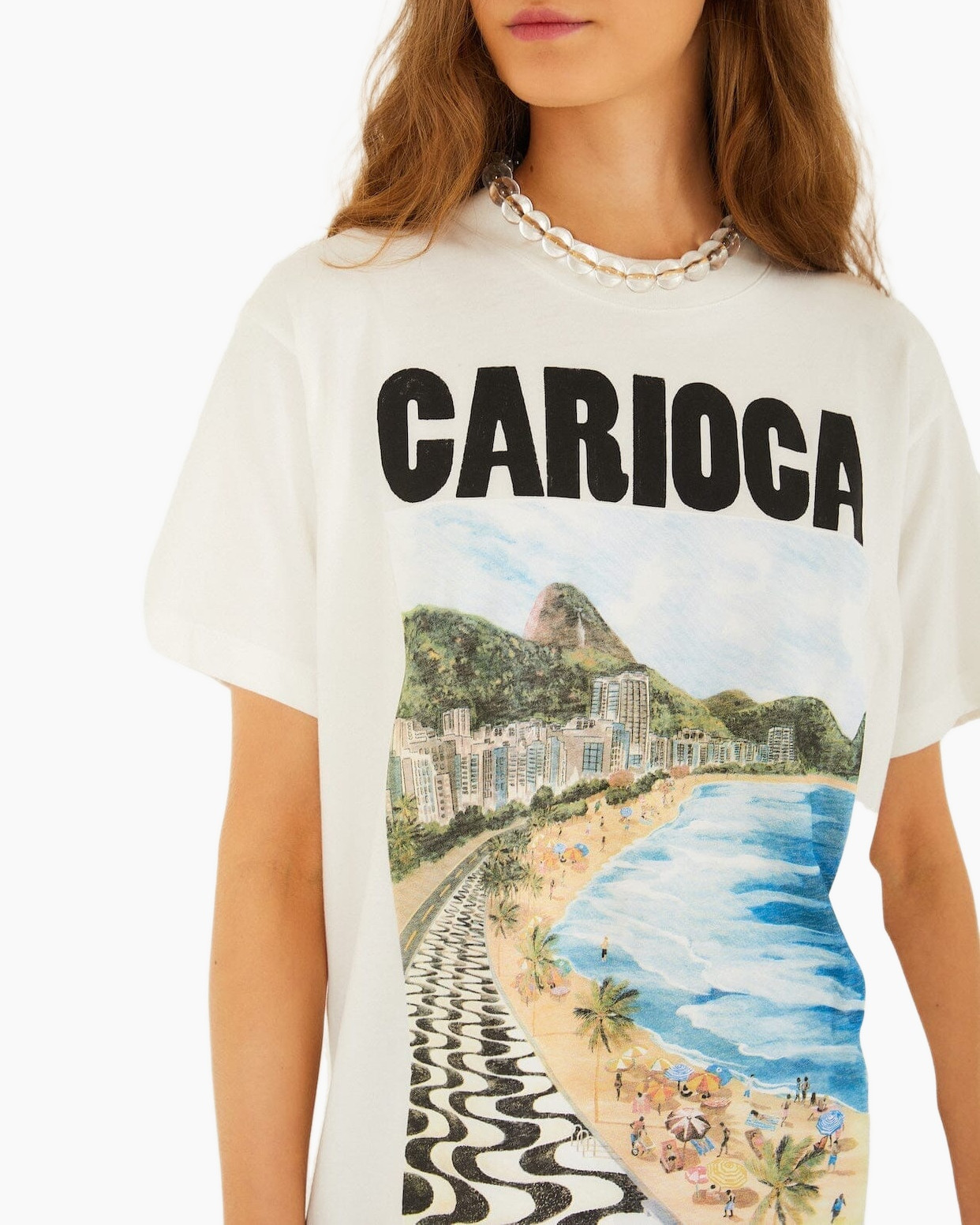 t-shirt, grafische, strandtafereel, wit, casual